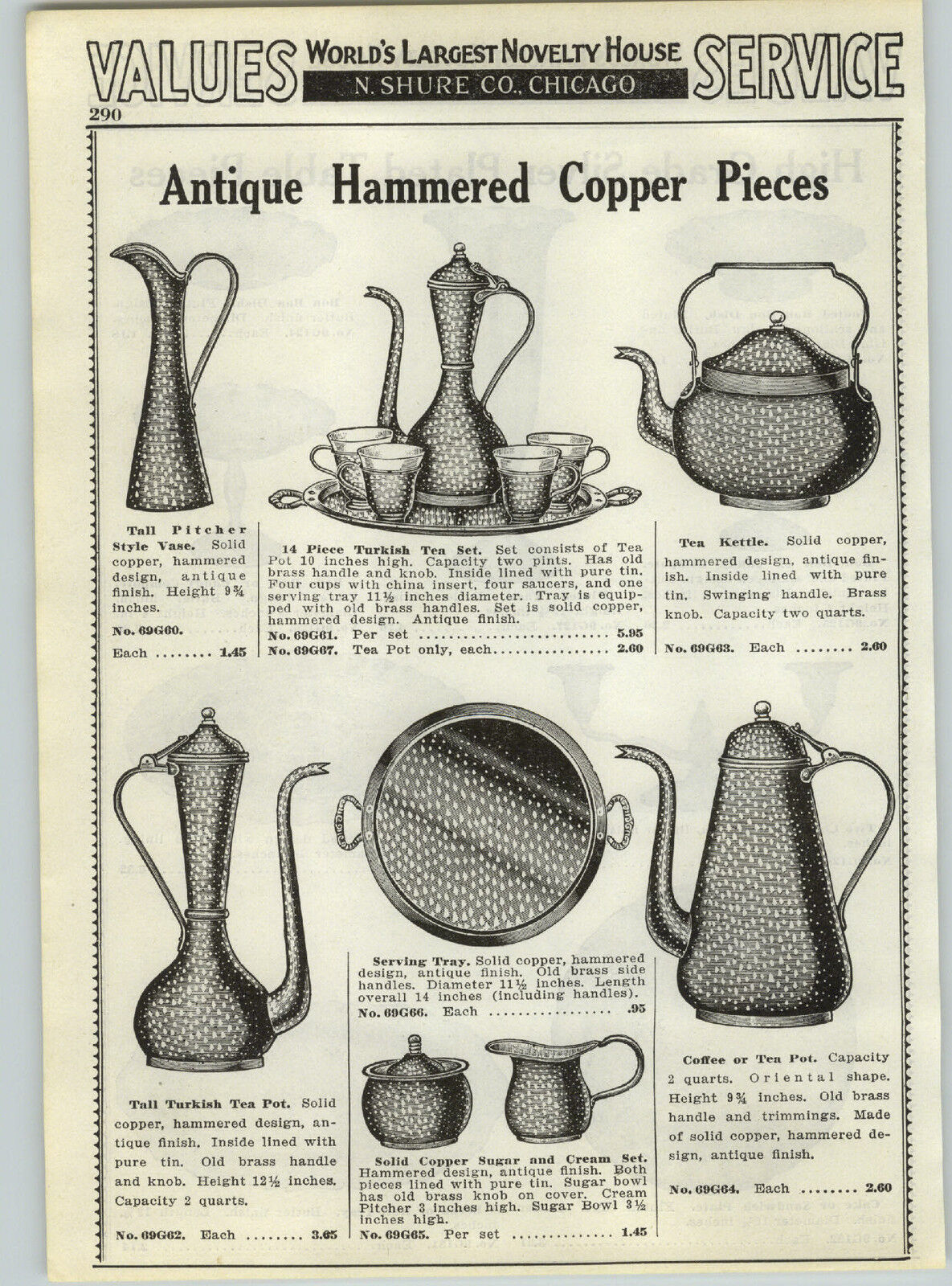 1934 PAPER AD Antique Style Hammered Pitcher Turkish Tea Set Coffee Pot Kettle