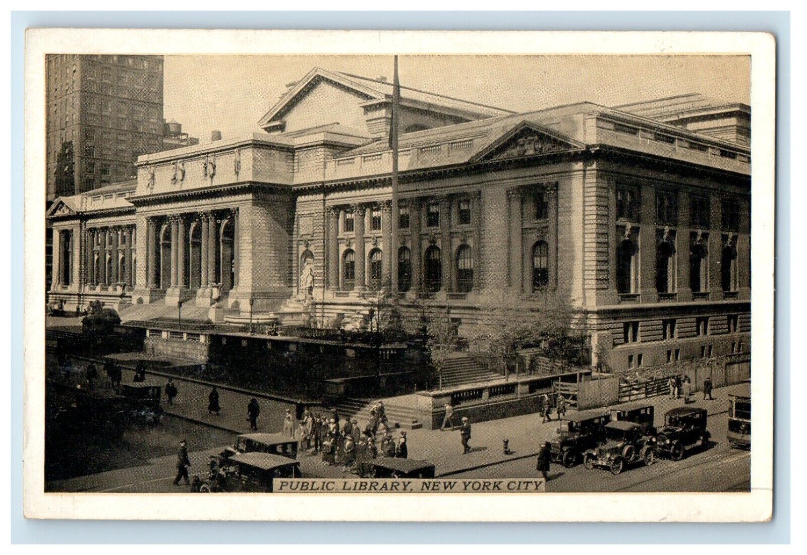 c1940\'s Public Library Building Cars New York City NY Unposted Vintage Postcard