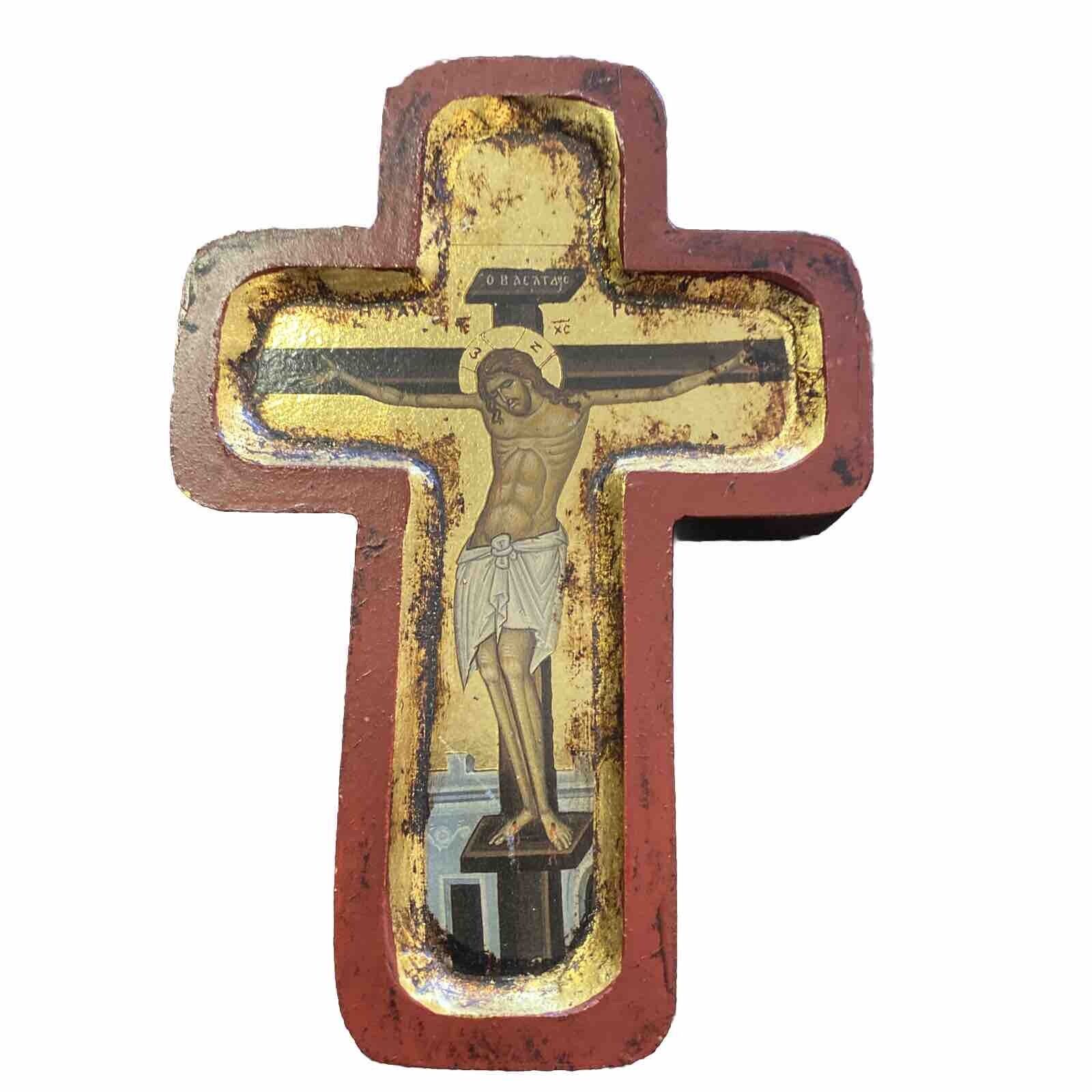 Byzantine Icon Religious Art On Wood Hand Painted Sheets Of Gold Cross Certified
