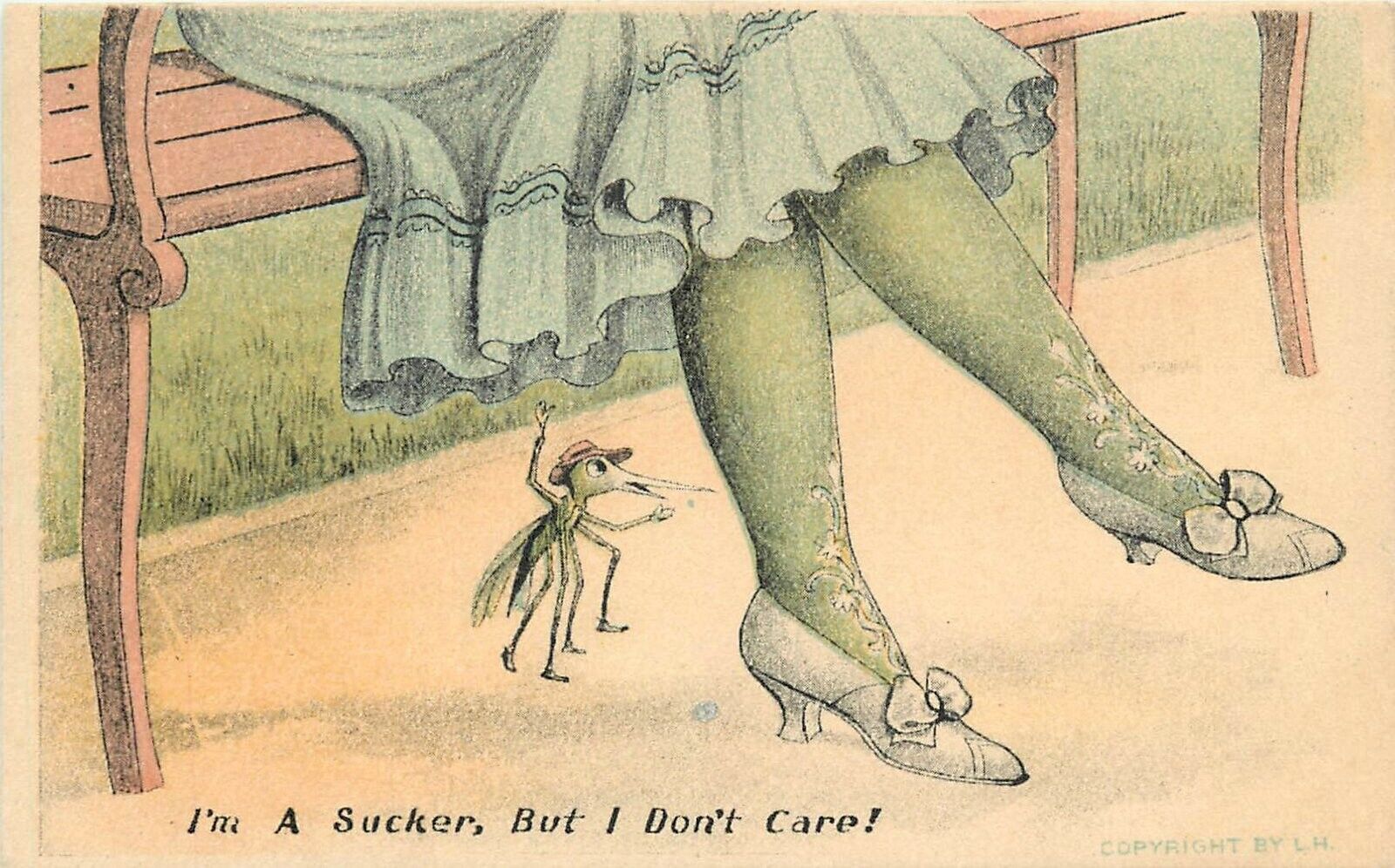 Postcard C-1910 Mosquito suck Woman's legs comic humor TP24-1863