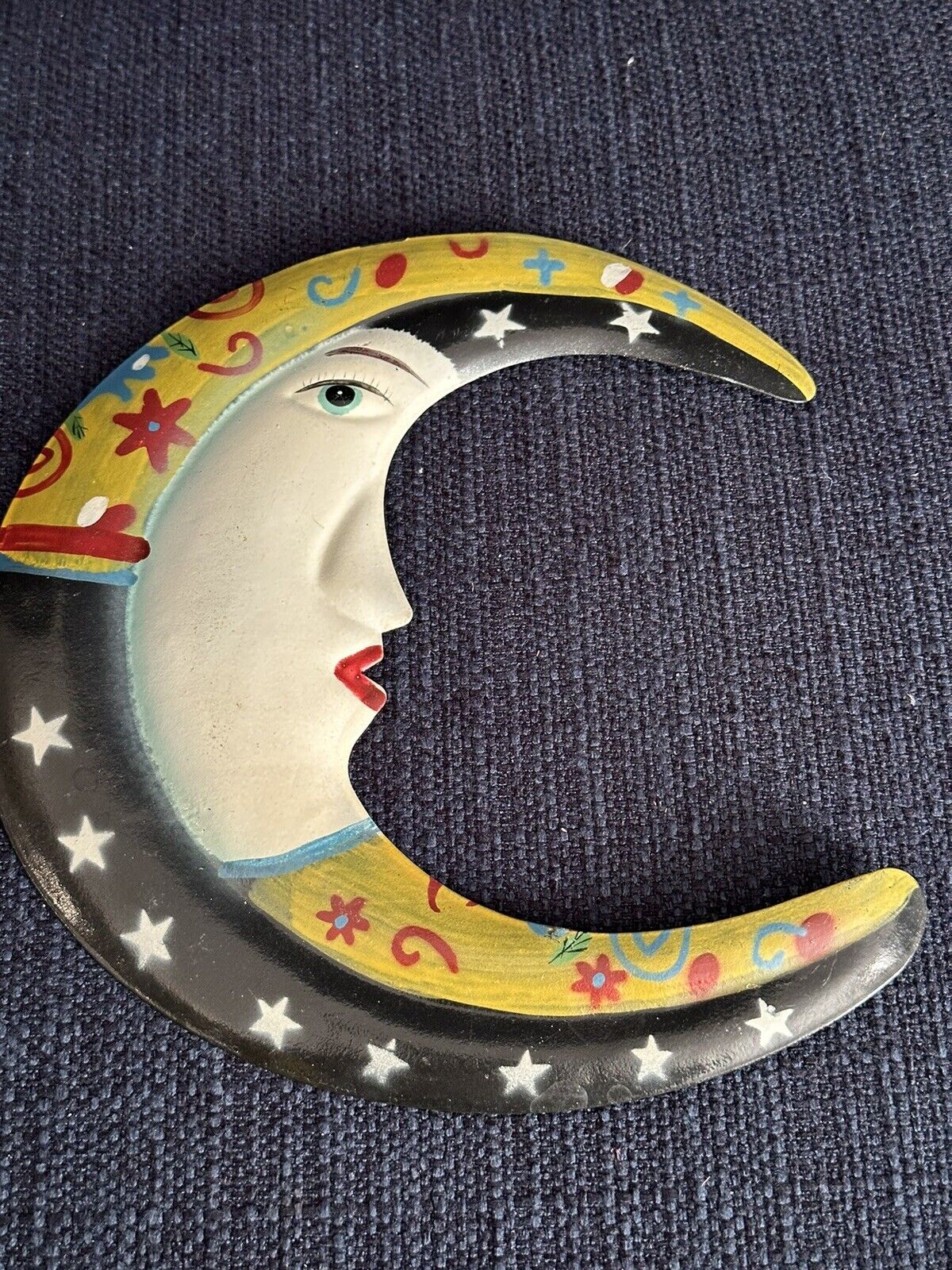 Hand Painted Tin Crescent Moon Wall Decor