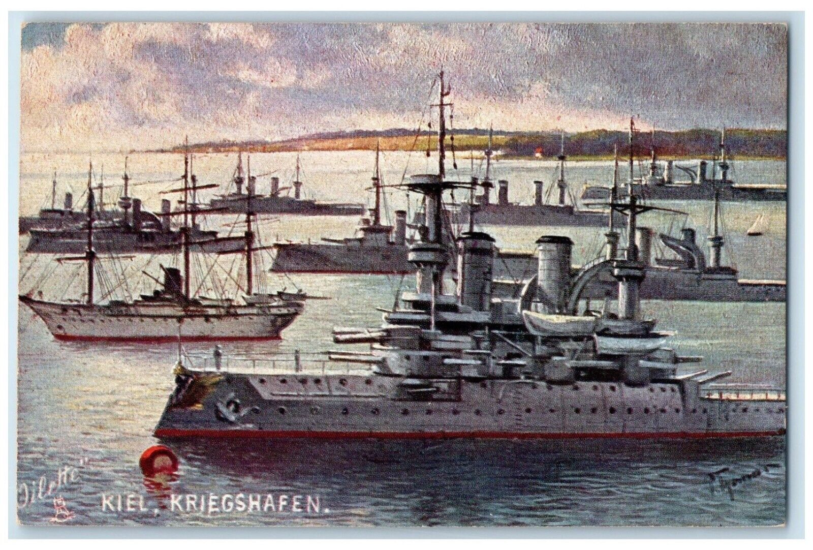 c1910 Steamer Sail Boat Lake Kiel Kriegshafen Oilette Raphael Tuck Son Postcard