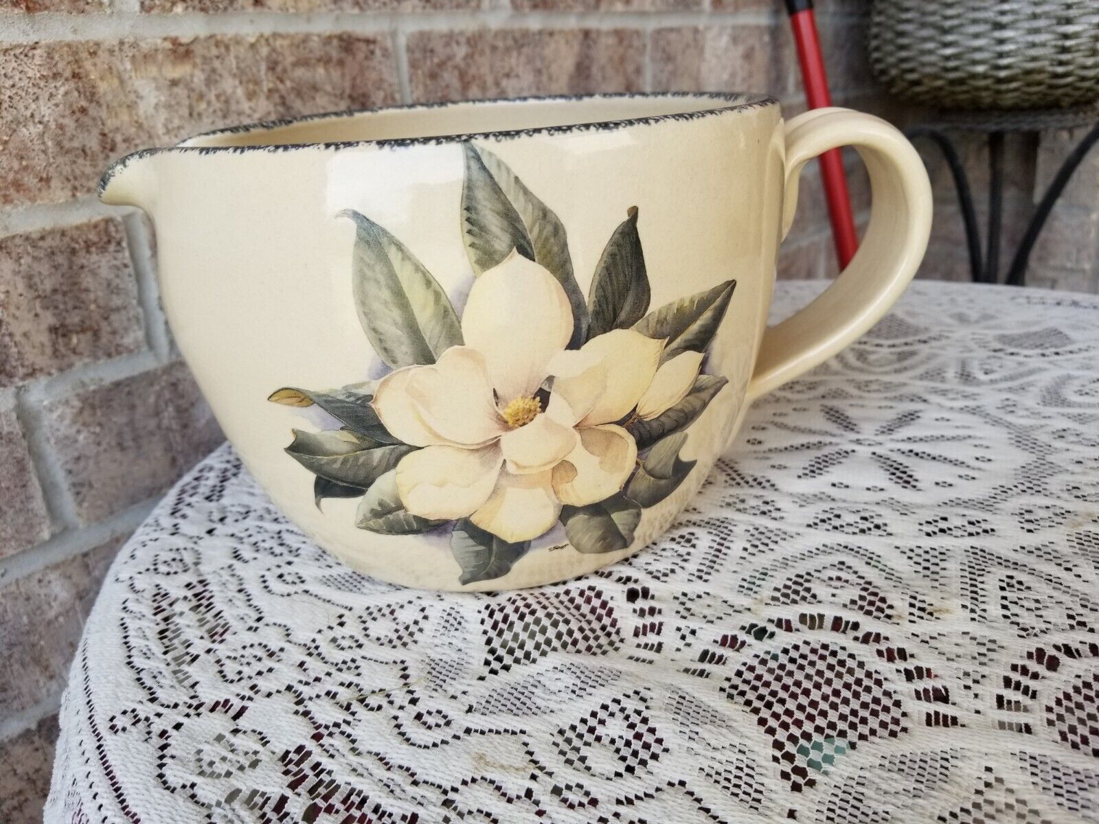 Vintage Marshall (Texas) Pottery Large Mixing Batter Bowl Magnolia Bloom