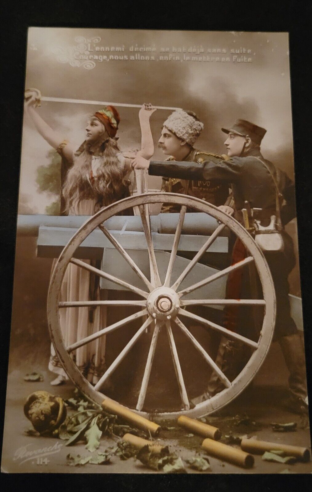 WW1 French Patriotic (War Related-Cannon) Postcard w/Protective Plastic Cover@20