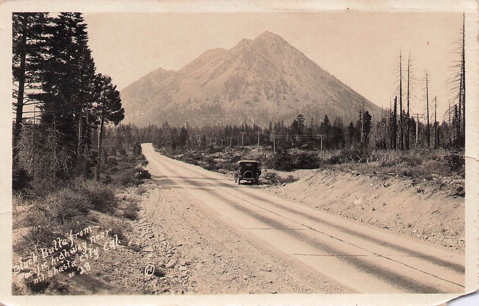 RPPC Black Butte from Pacific Highway near Mt. Shasta City California c1930\'s