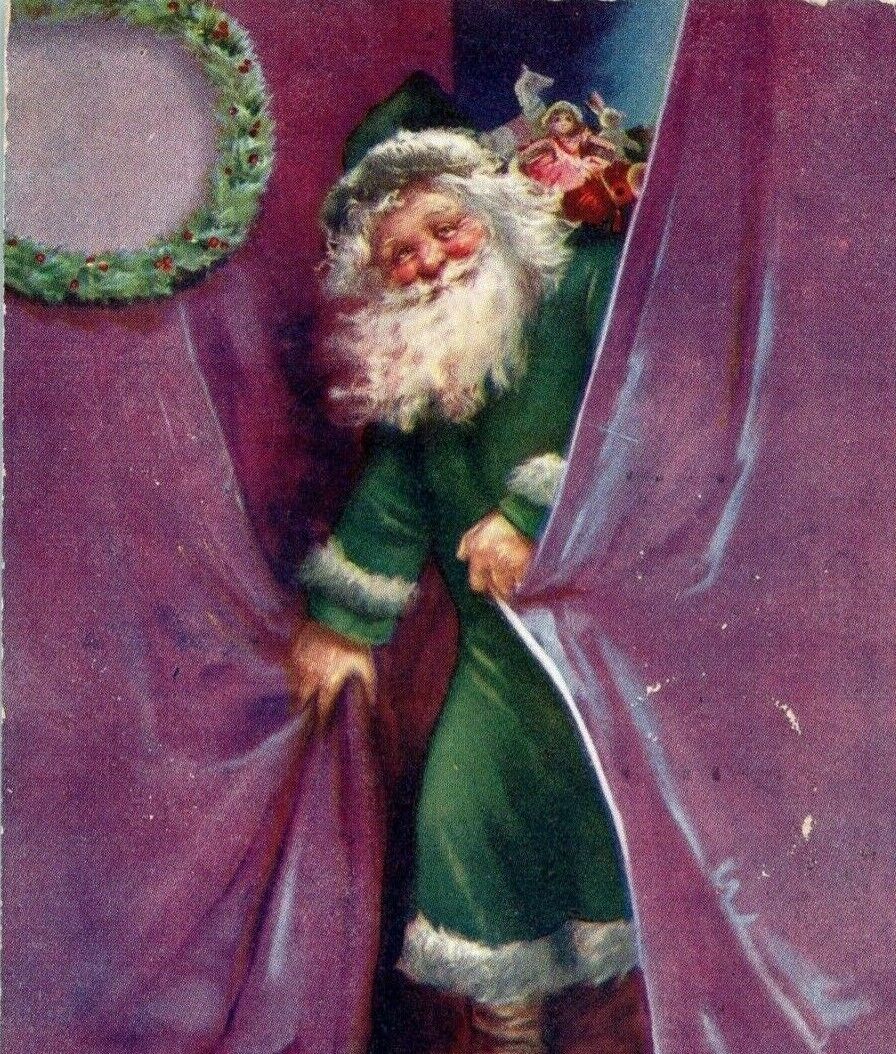 1904 Christmas Santa Green Robe Newark NJ East Orange Antique Postcard