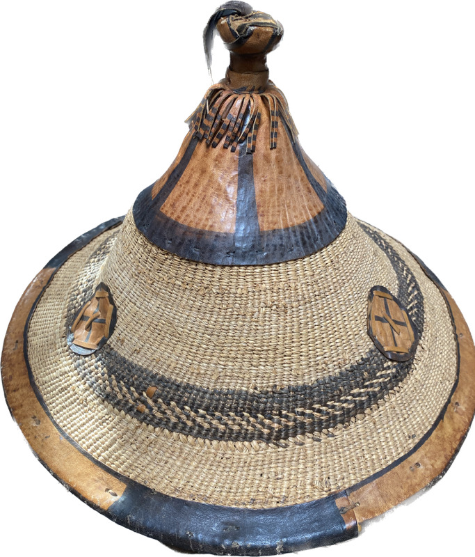 Vintage African Fulani Straw and Leather Sun Hat Handmade