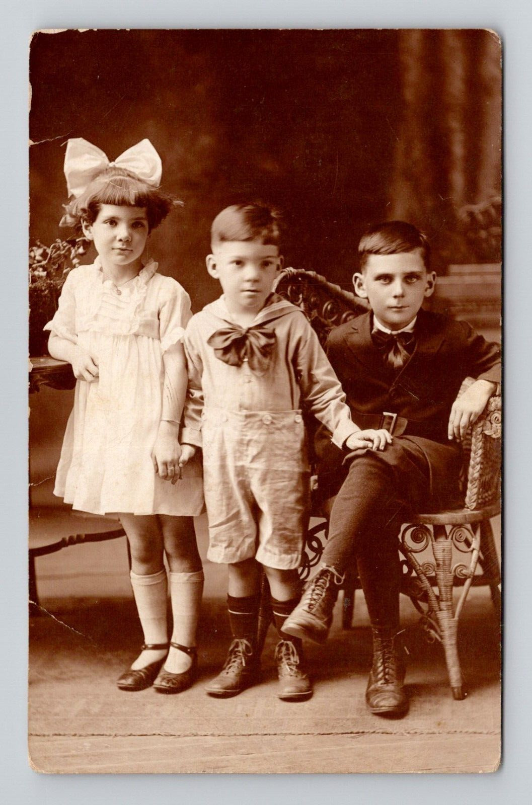 RPPC Studio Portrait of Three Small Children, Vintage Real Photo J11