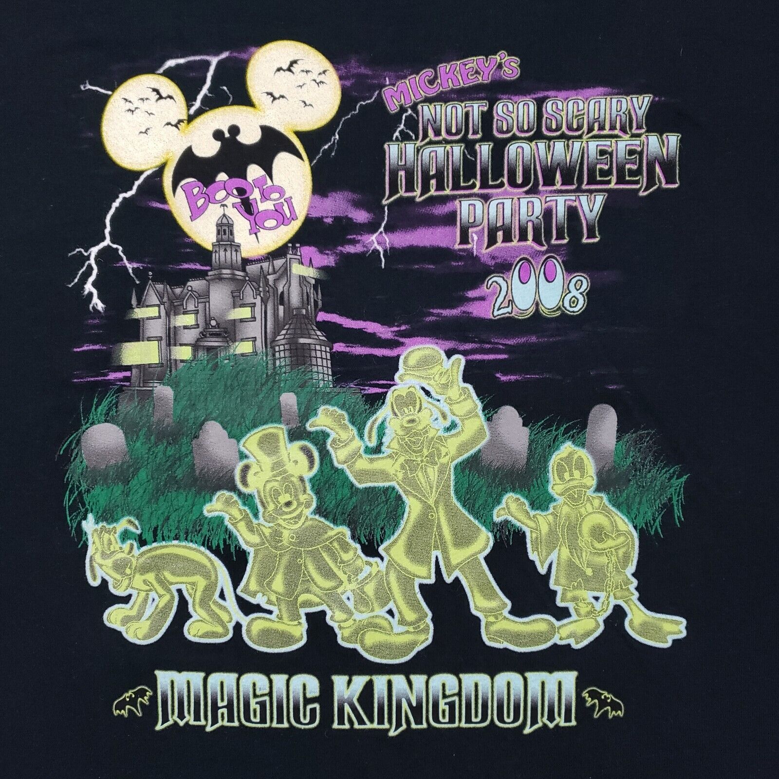 Vtg Disney Mickey\'s Not So Scary Halloween Party T-Shirt XL Glow In Dark 2008