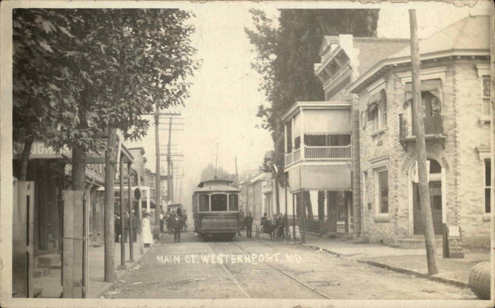 Westernport Maryland MD Trolley Main St. c1910 Real Photo Postcard