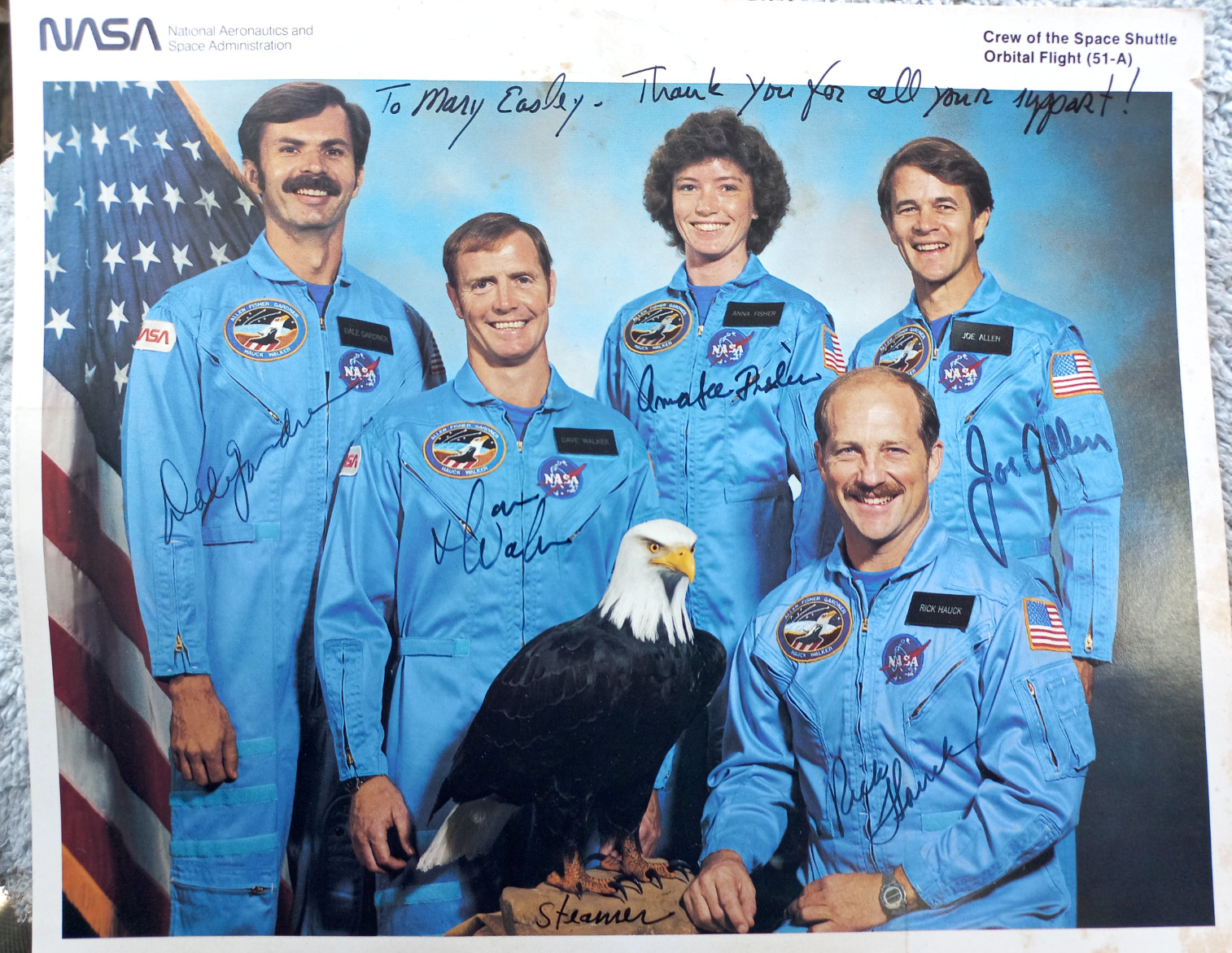 Autographed NASA Photograph, Photo Space Shuttle Crew, Orbital Flight 51-A