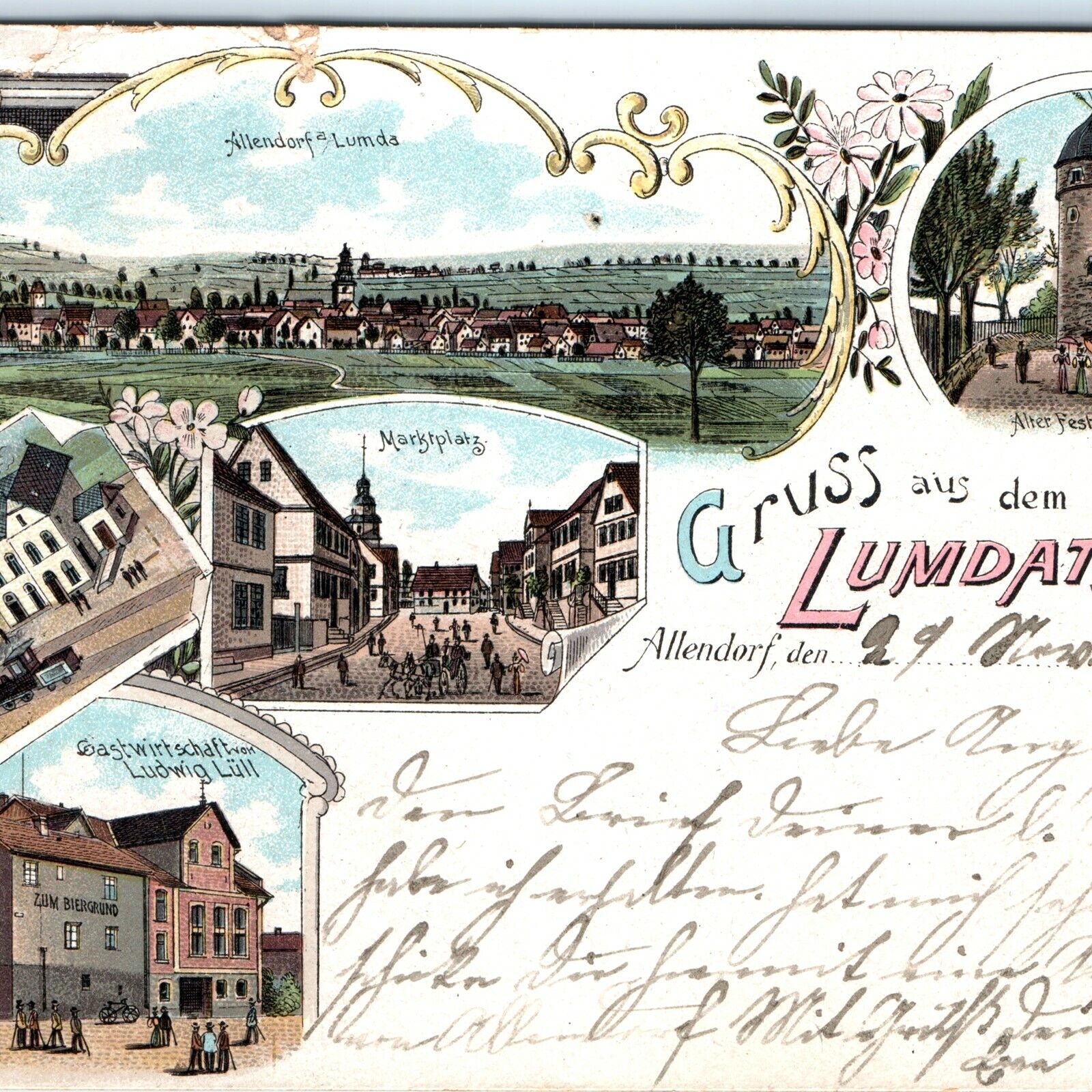 Pre-1907 Germany, Allendorf Town Greetings Multi View Images Train Depot UDB A15