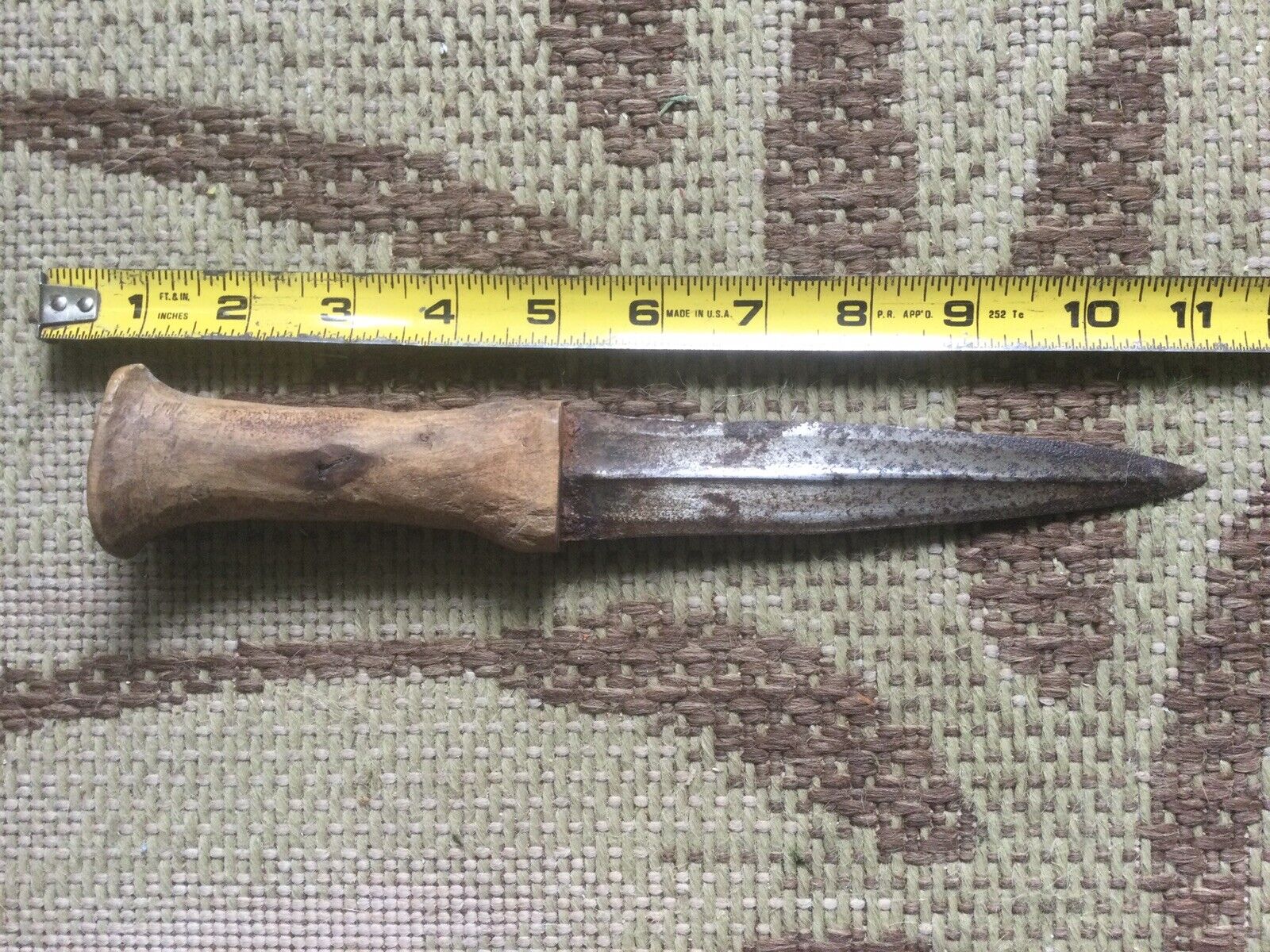 Vintage Antique Tribal Dagger Knife Hand Carved Wood Handle 