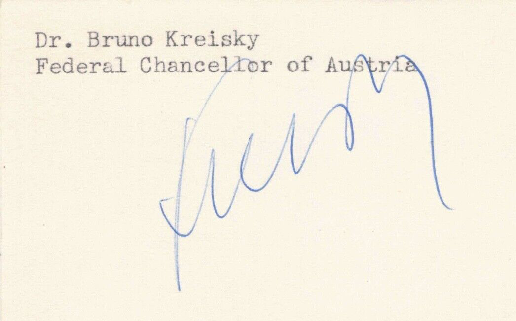 Dr. Bruno Kreisky Federal Chancellor of Austria Signed Auto card vintage