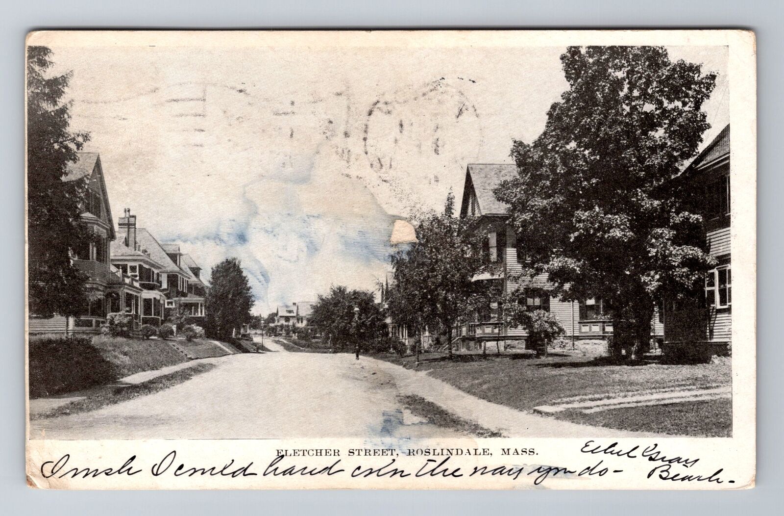 Roslindale MA-Massachusetts, Fletcher Street, Antique, Vintage c1907 Postcard