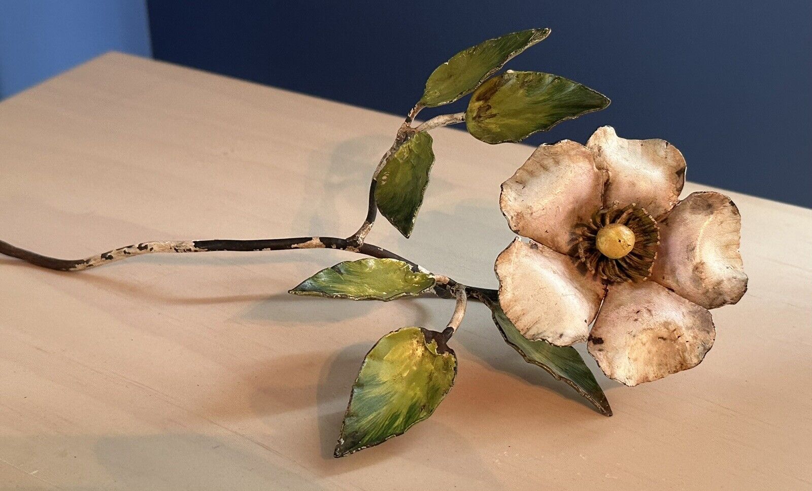 Vintage Chippy Italian Tole Decorative Metal Flower for Pots & Gardens