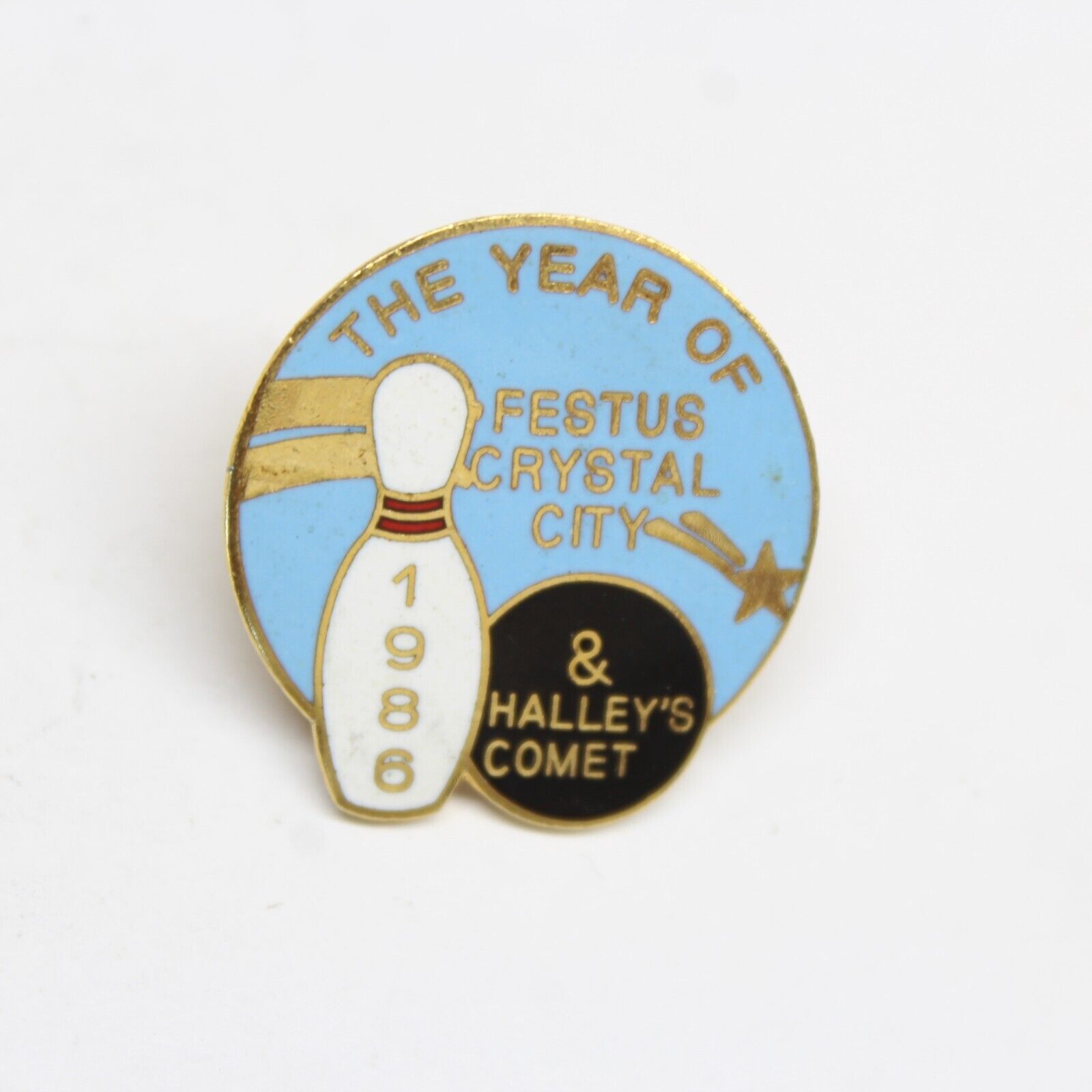 The Year of Festus Crystal City & Halley\'s Comet 1986 Pin Lapel Enamel Bowling
