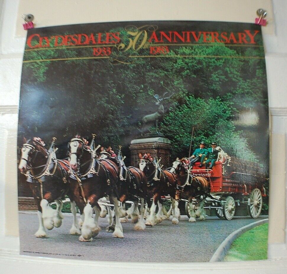 Budweiser Clydesdales Horses 50th Anniv. 1983 Laminated Poster - 