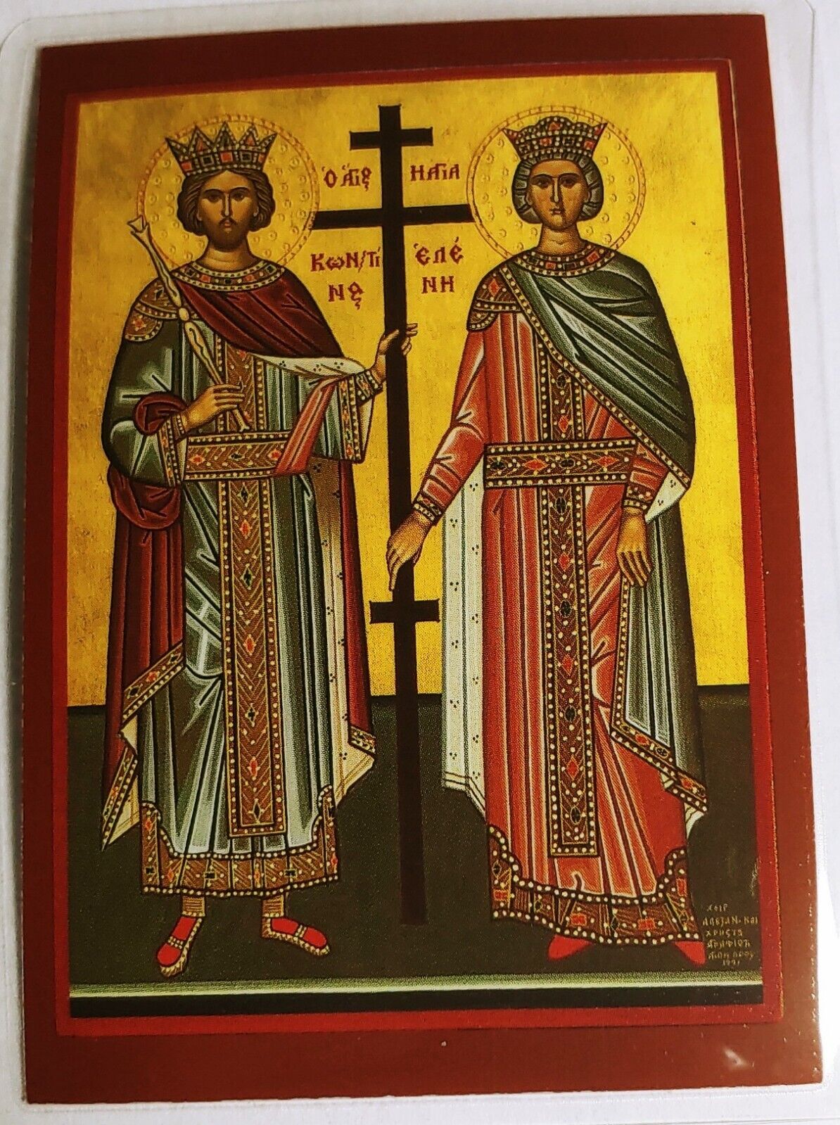 Saints Constantine and Helena laminated icon Prayer Card