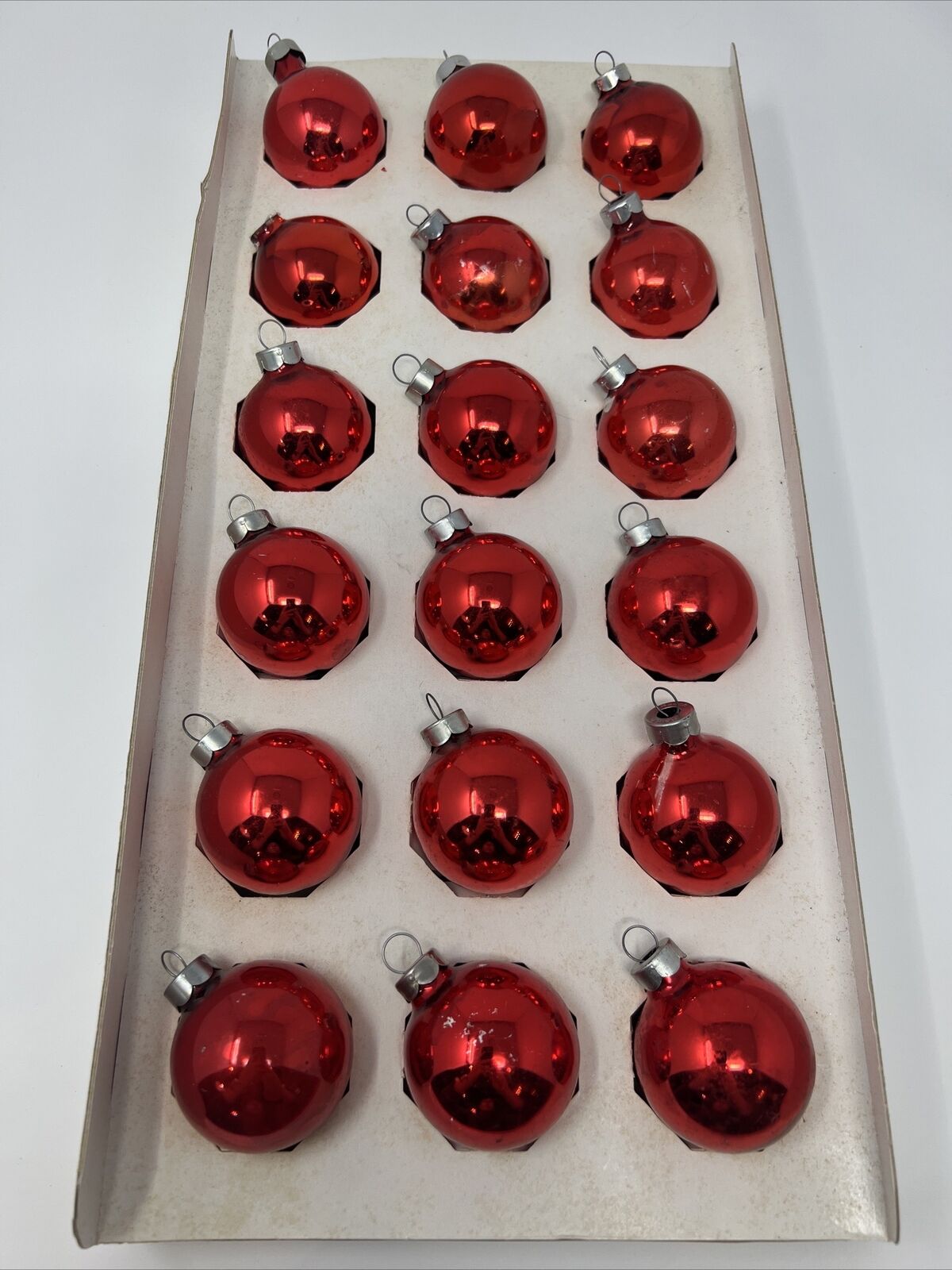 Lot of 18 Red Shiny Glass Ball Christmas Ornaments Made in U.S.A. Rauch