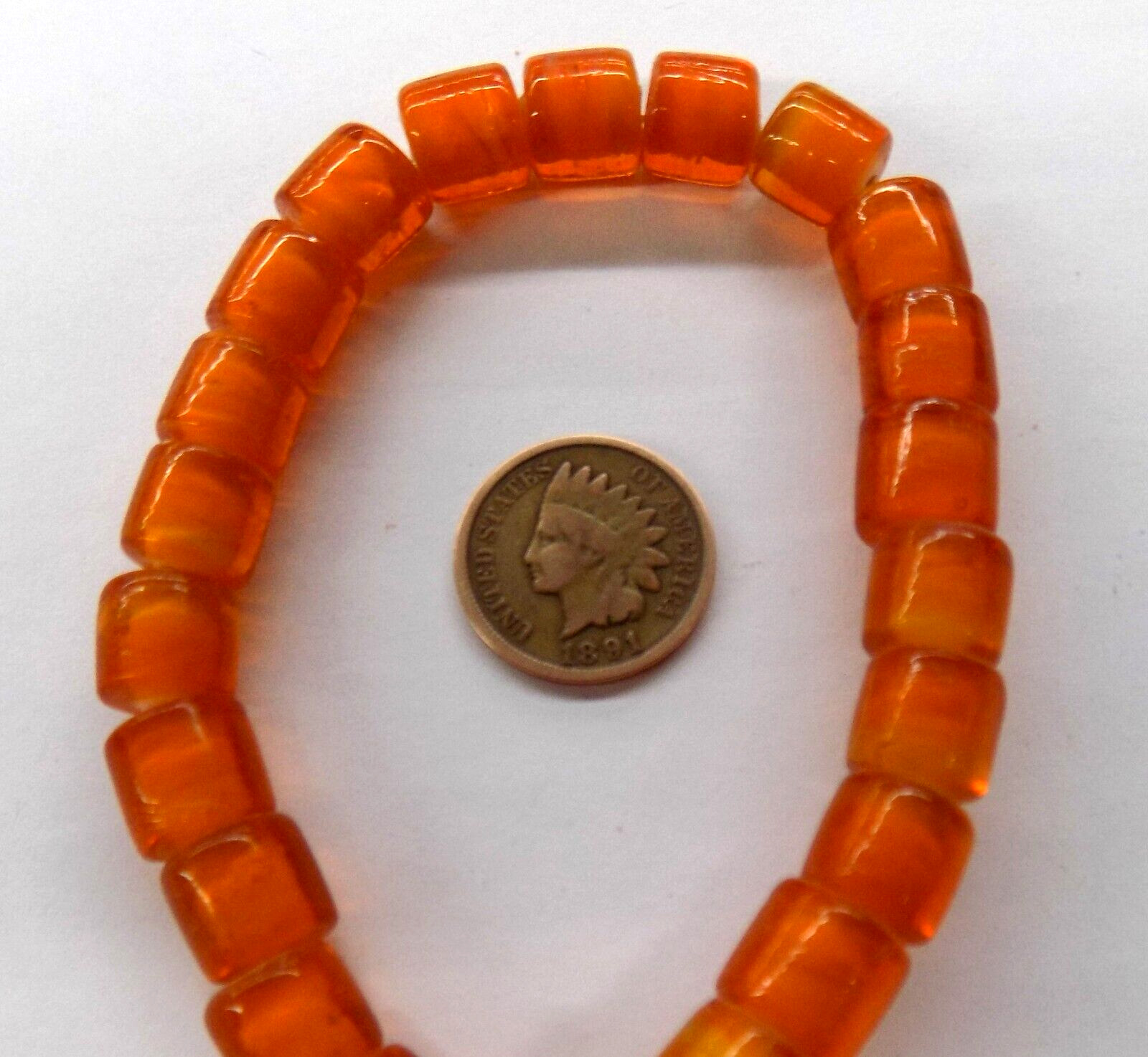 50 Old Style Greasy Orange African White Heart Trade Beads   #650  READ 