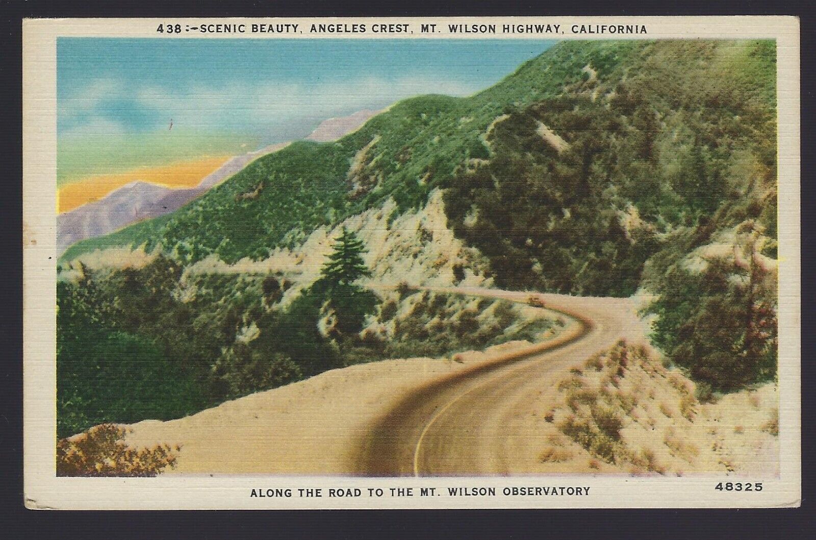 VTG Postcard Linen 1930-45, Angeles Crest Mt Wilson Hwy California Observatory
