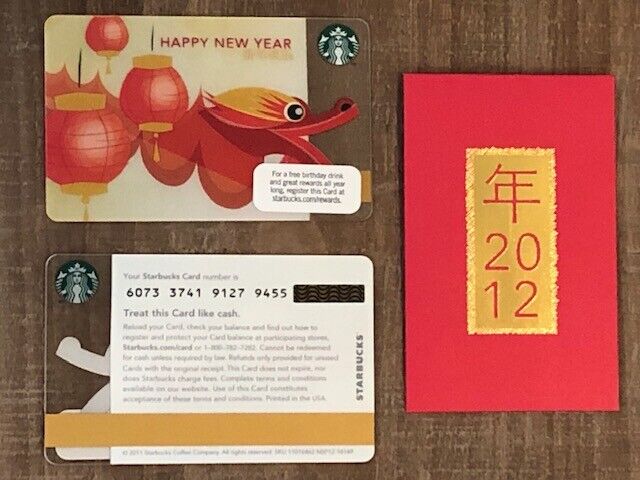 Starbucks Card 2012 New Year of the Dragon w/ sleeve NEW Unused Rare