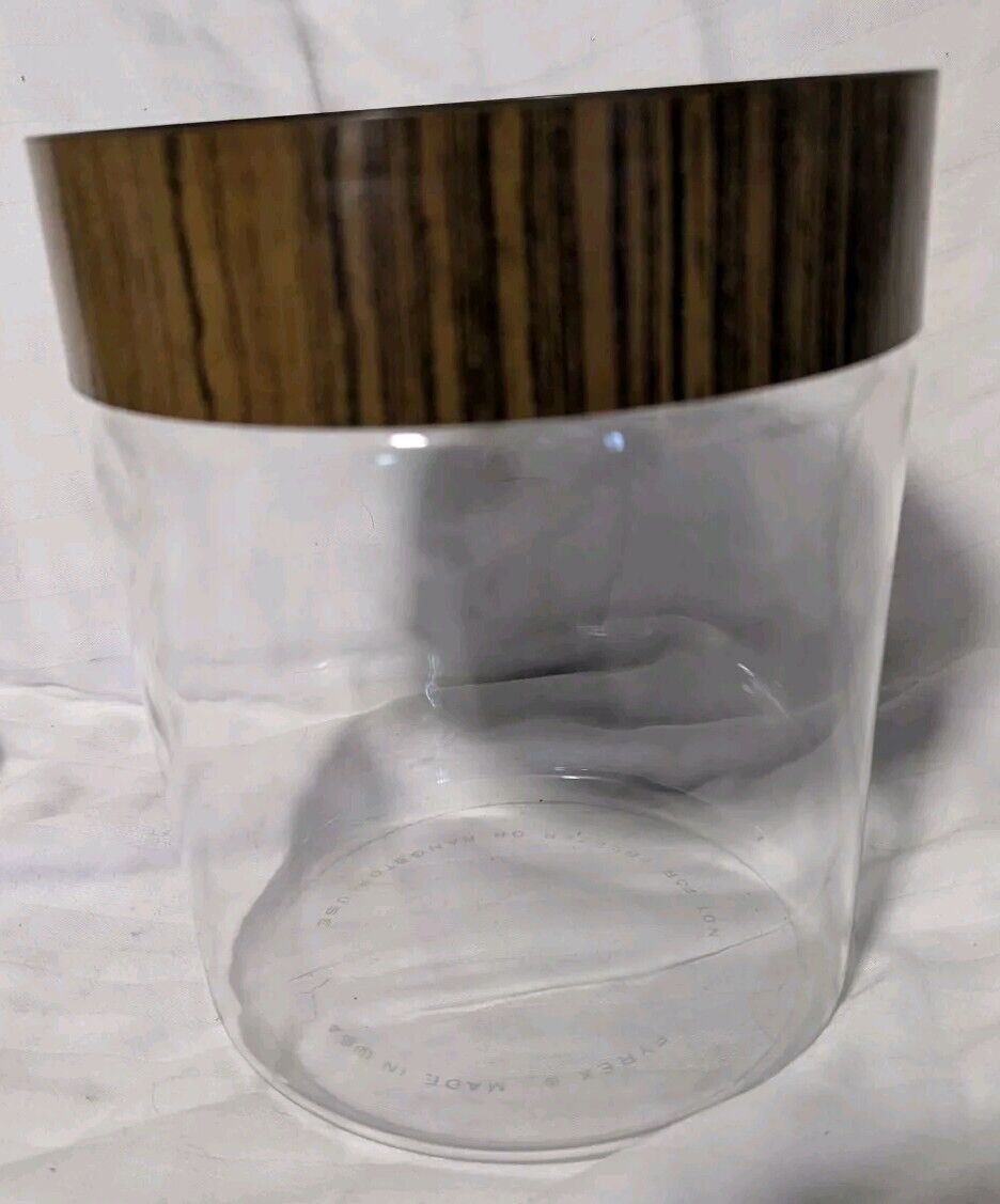 Large Vintage 70s Pyrex See N Store Glass Canister Wood Grain Plastic Lid