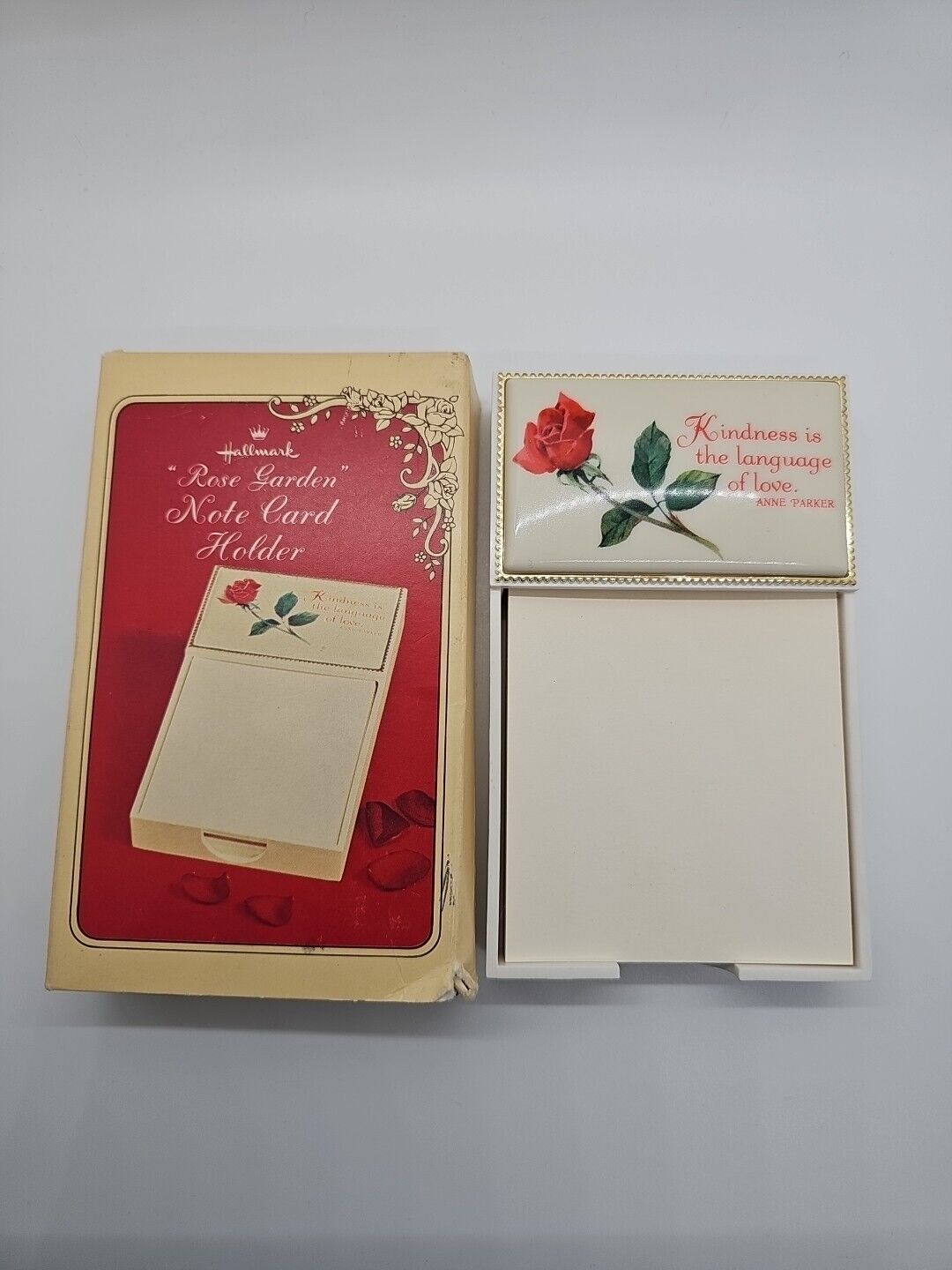  Vintage Hallmark Rose Garden Desk Note Card Holder 