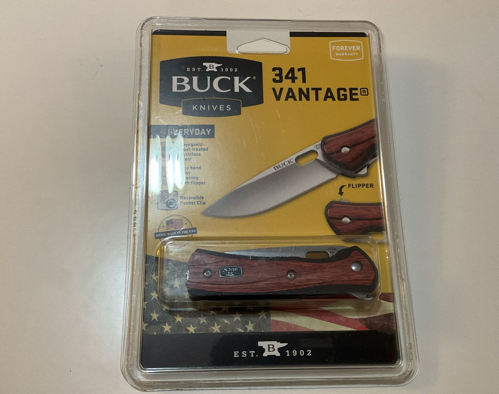 Buck USA 341 Vantage Pocket Knife Small Folding Redwood Handle NIP U.S.A. MADE