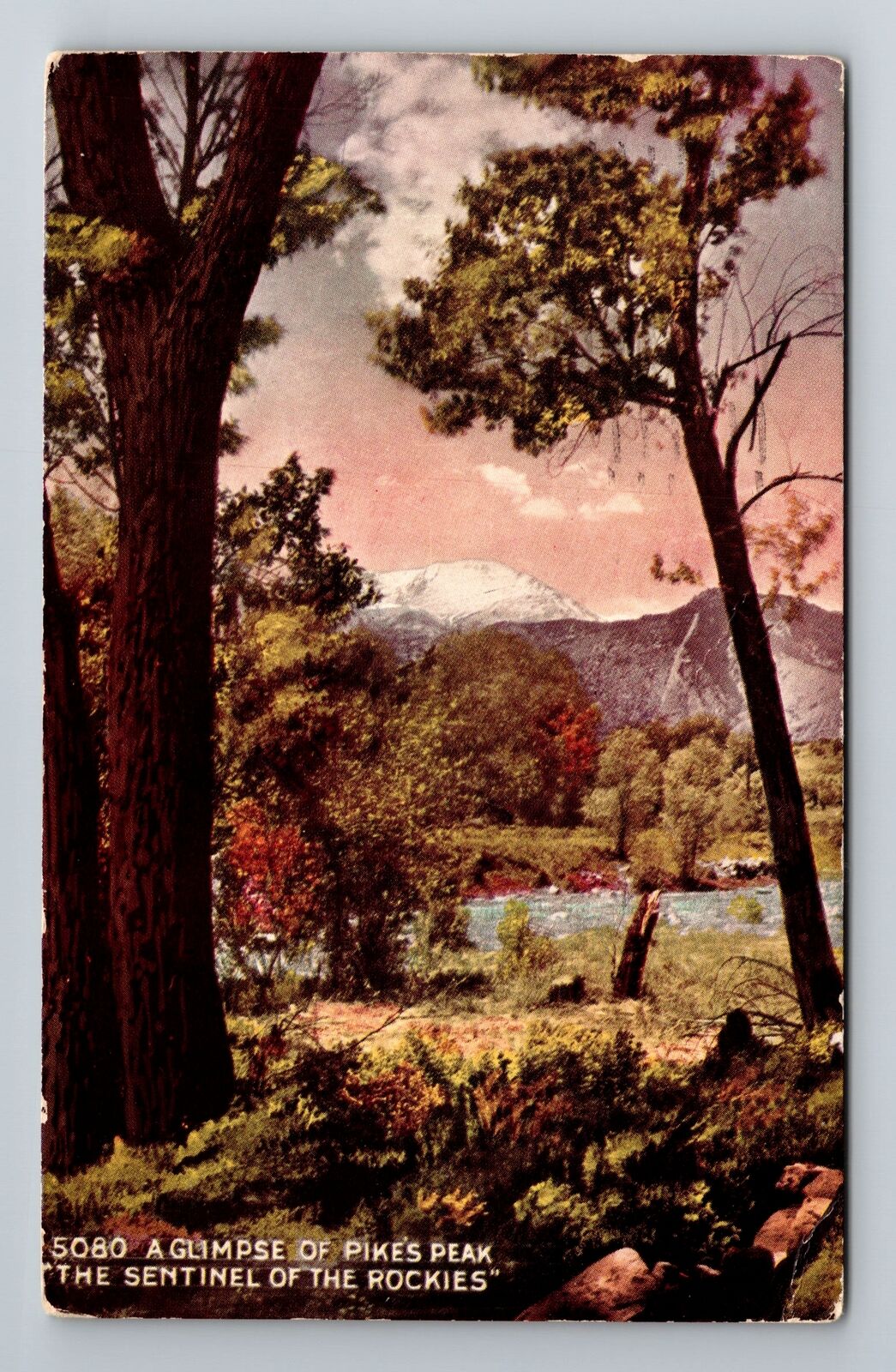 Pikes Peak CO-Colorado, Glimpse Of Pikes Peak, Antique, Vintage c1915 Postcard