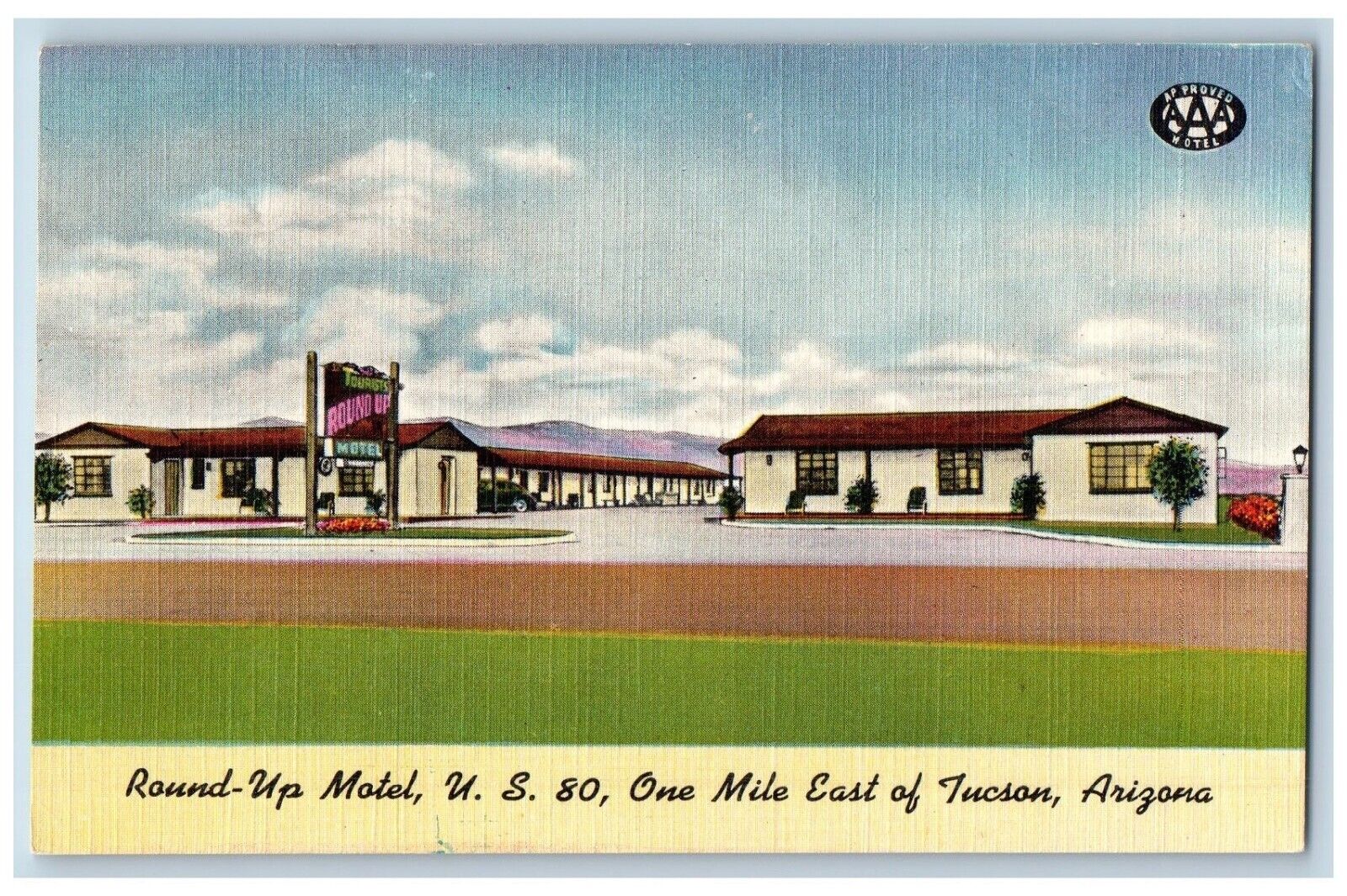 Tucson Arizona AZ Postcard Round-Up Motel Benson Highway c1951 Vintage Antique