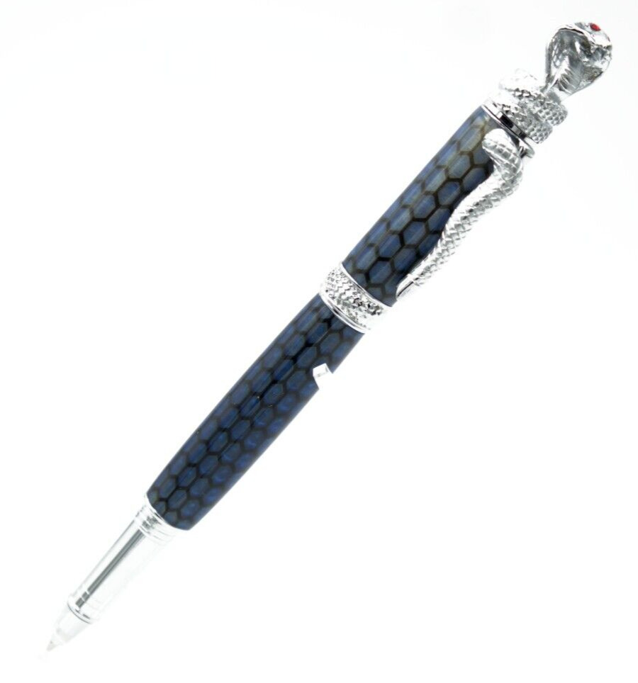 Cobra Rollerball Pen in Chrome Finish with Ajisai Blue Honeycomb Pen Body