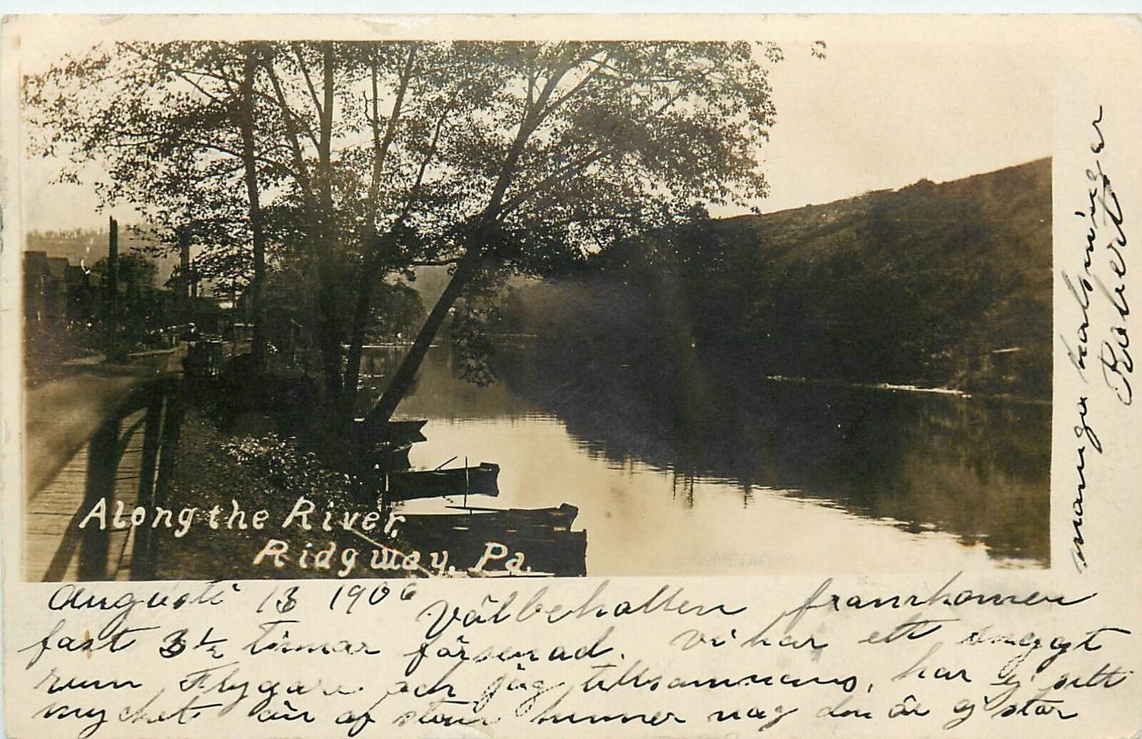 Postcard RPPC 1906 Pennsylvania Ridgway Along the River PA24-3575