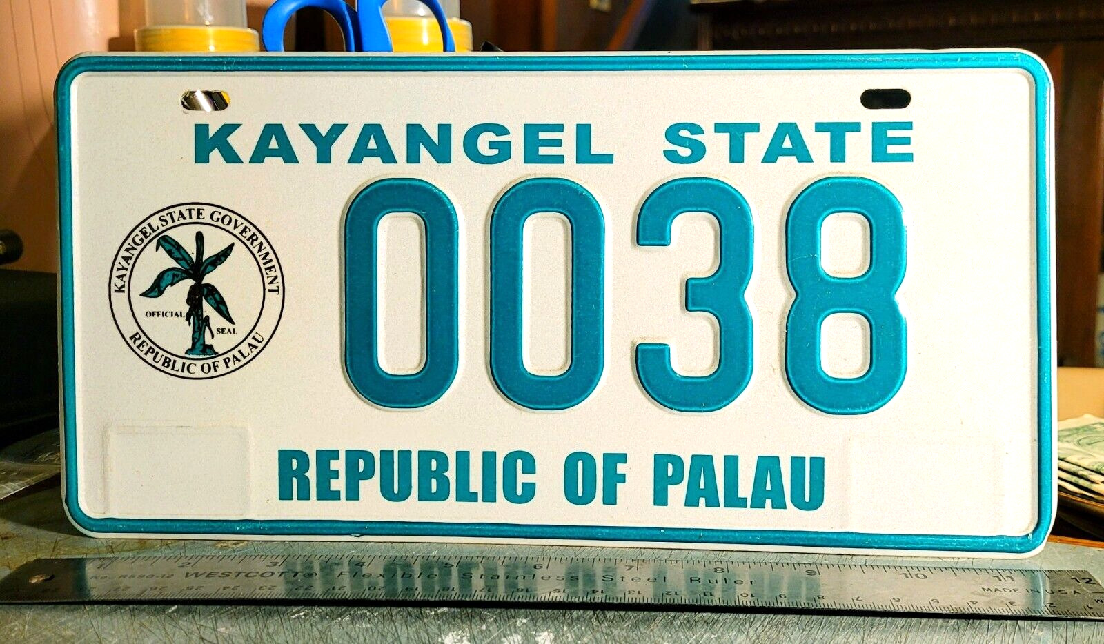 🌎 KAYANGEL - 2005 passenger license plate number 38, pop. 56.  Palau state.