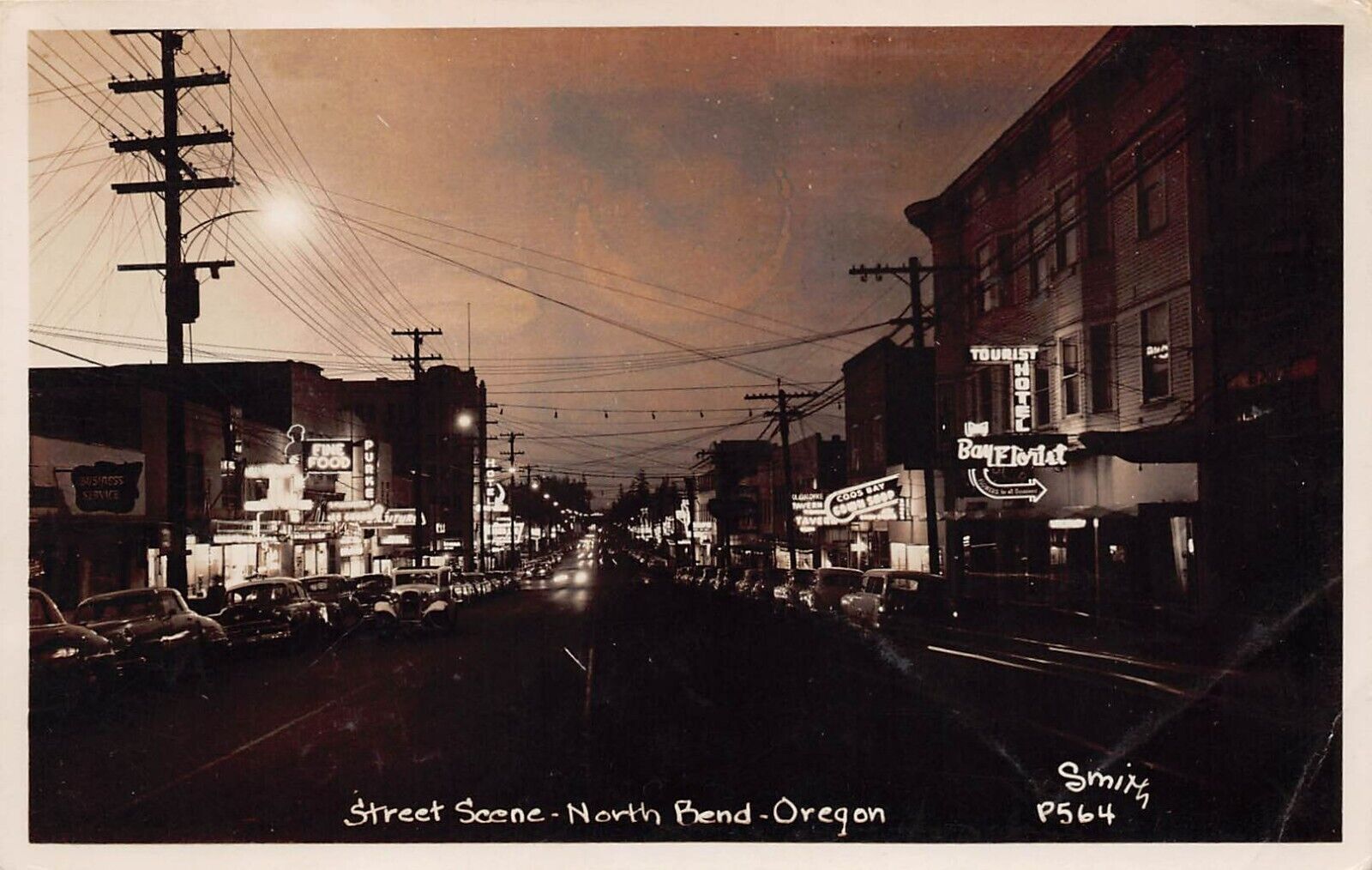RPPC North Bend Oregon Main Street Advertising Neon Signs Photo Vtg Postcard A5