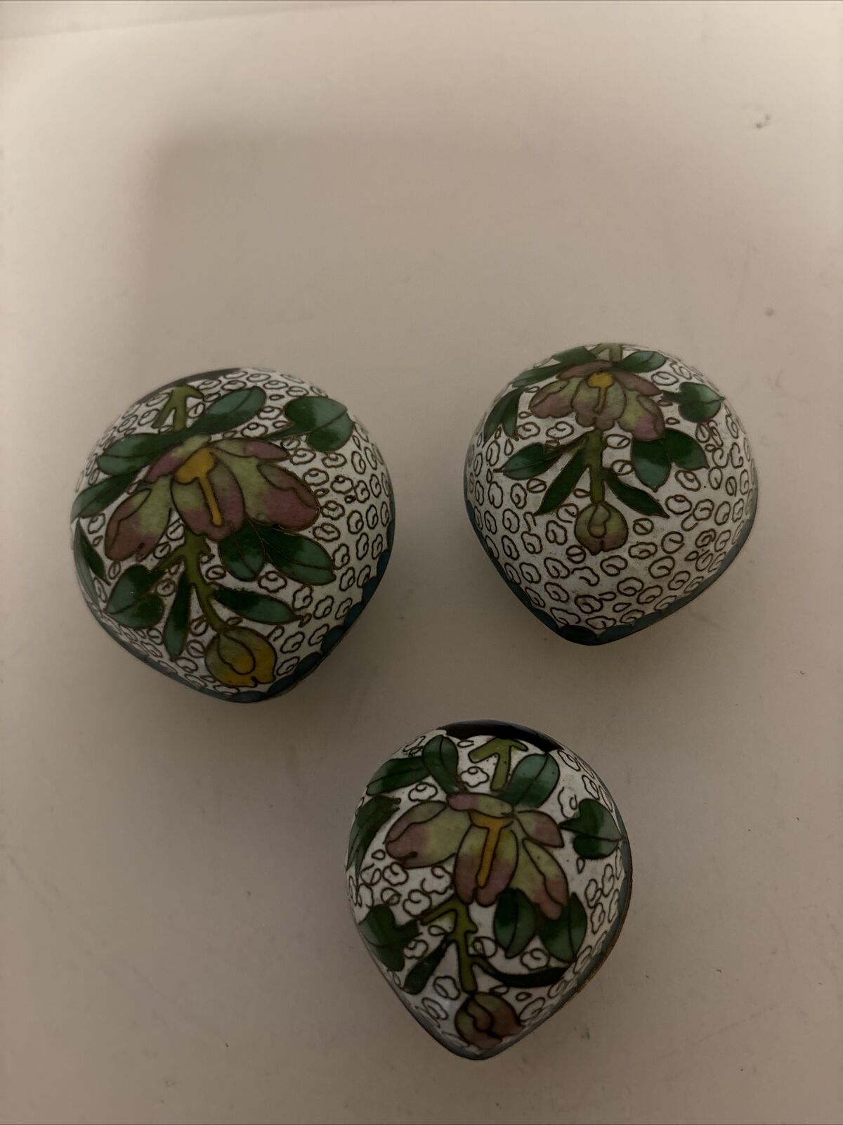 Set Of Cloisonné Enamel Bowls 3 Matching Set Brass  Lotus