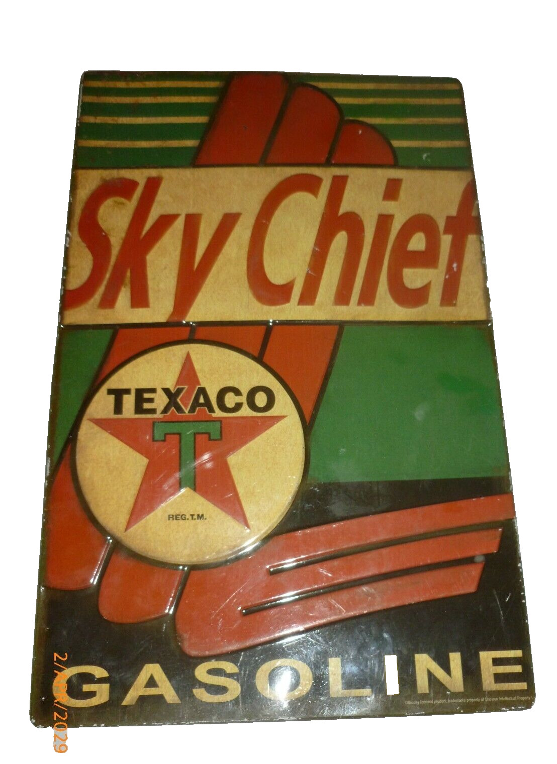 Vintage Sky Chief Texaco Sign Porcelain Chevron Intellectual Property 10x16\