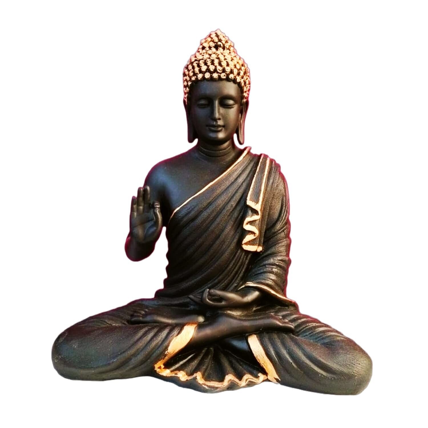 Big 14-Inch Meditating Black and Golden Buddha Statue - Home and Office Decor