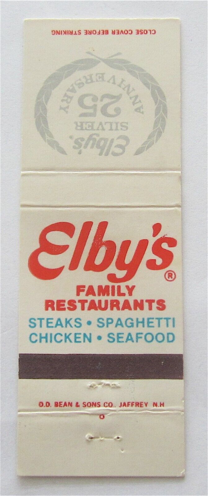 ELBY\'S FAMILY RESTAURANTS 25 SILVER ANNIVERSARY MATCHBOOK COVER