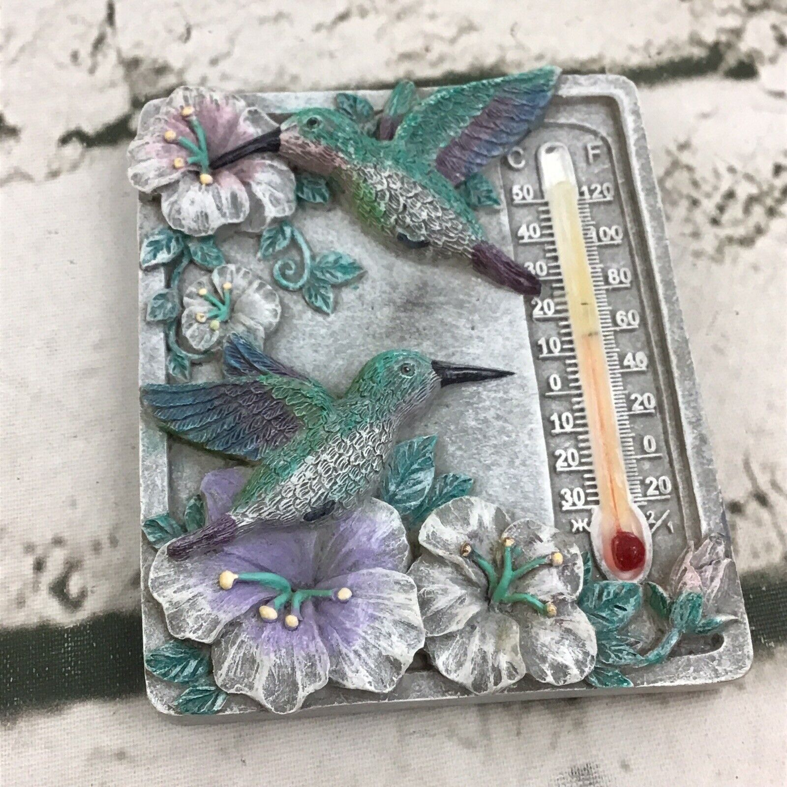 Hummingbirds And Flowers Thermometor Refrigerator Magnet Resin Collectible