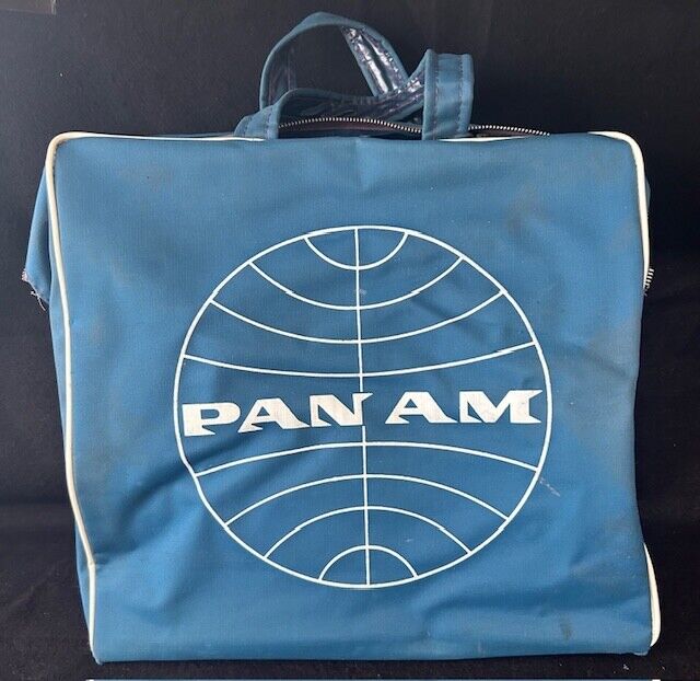 Vintage 1960\'s Pan Am Blue Overnight Travel Carry On Flight Luggage Bag 12\