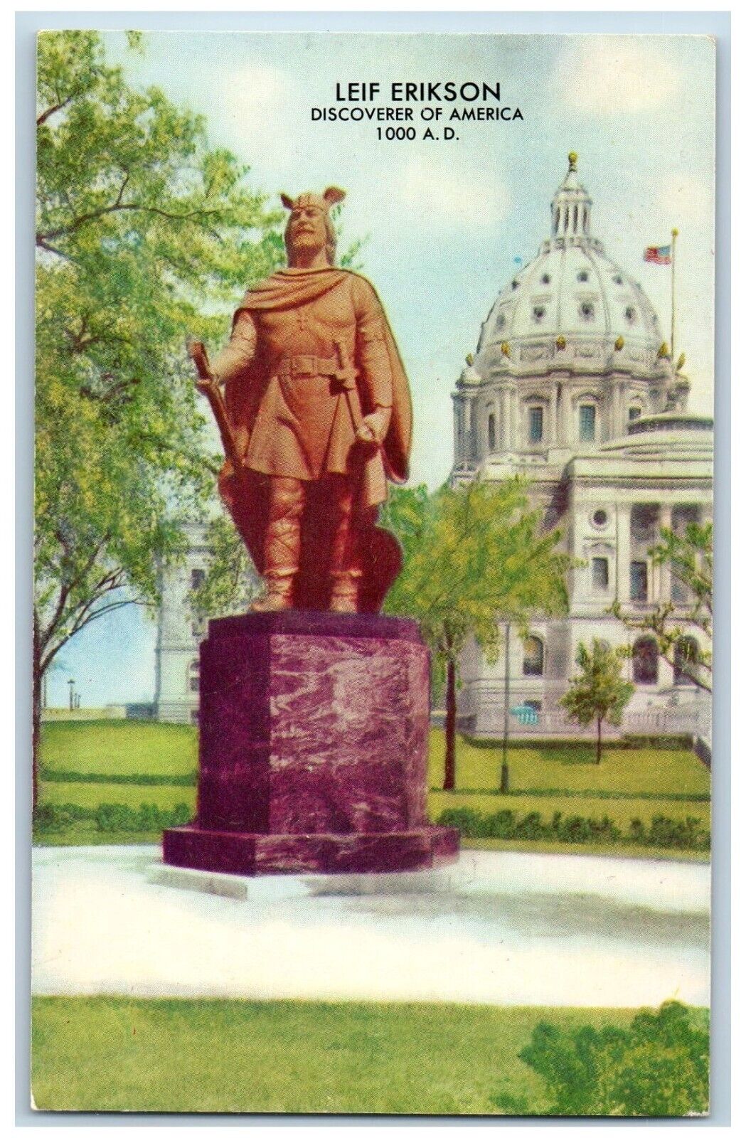 Minnesota Postcard Leif Erikson Monument Association Statue 1949 Vintage Antique