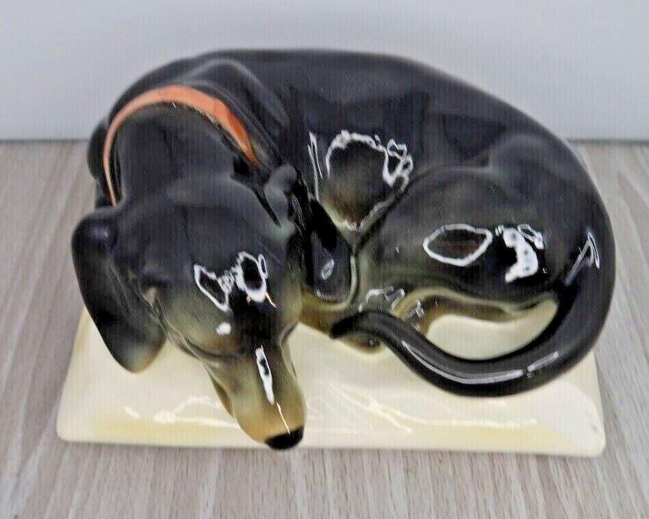 Ens Porcelain Figurine Sleep Black Daschund on Pillow Dog