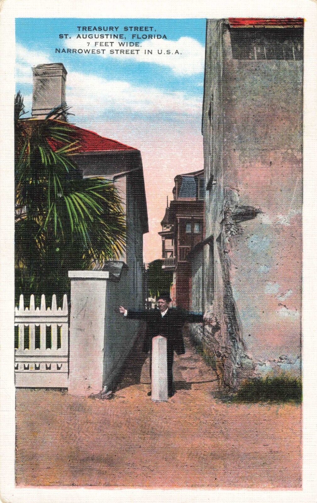 St Augustine FL Florida, Treasury Street, Narrowest in US, Vintage Postcard