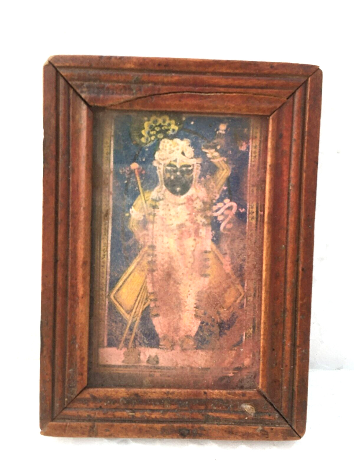 Old Vintage God Srinath Ji  Rare Print In Miniature Wooden Frame Collectible
