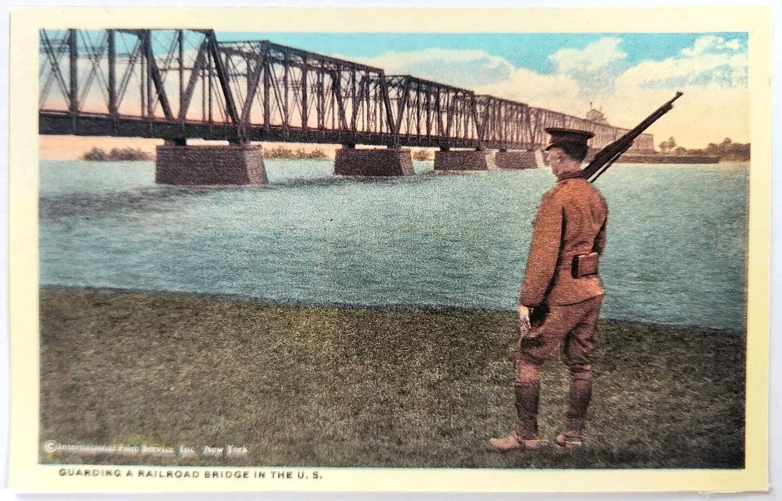 Vintage Postcard Soldier Guarding a US Railroad Bridge Military 1915-1930 NEW 