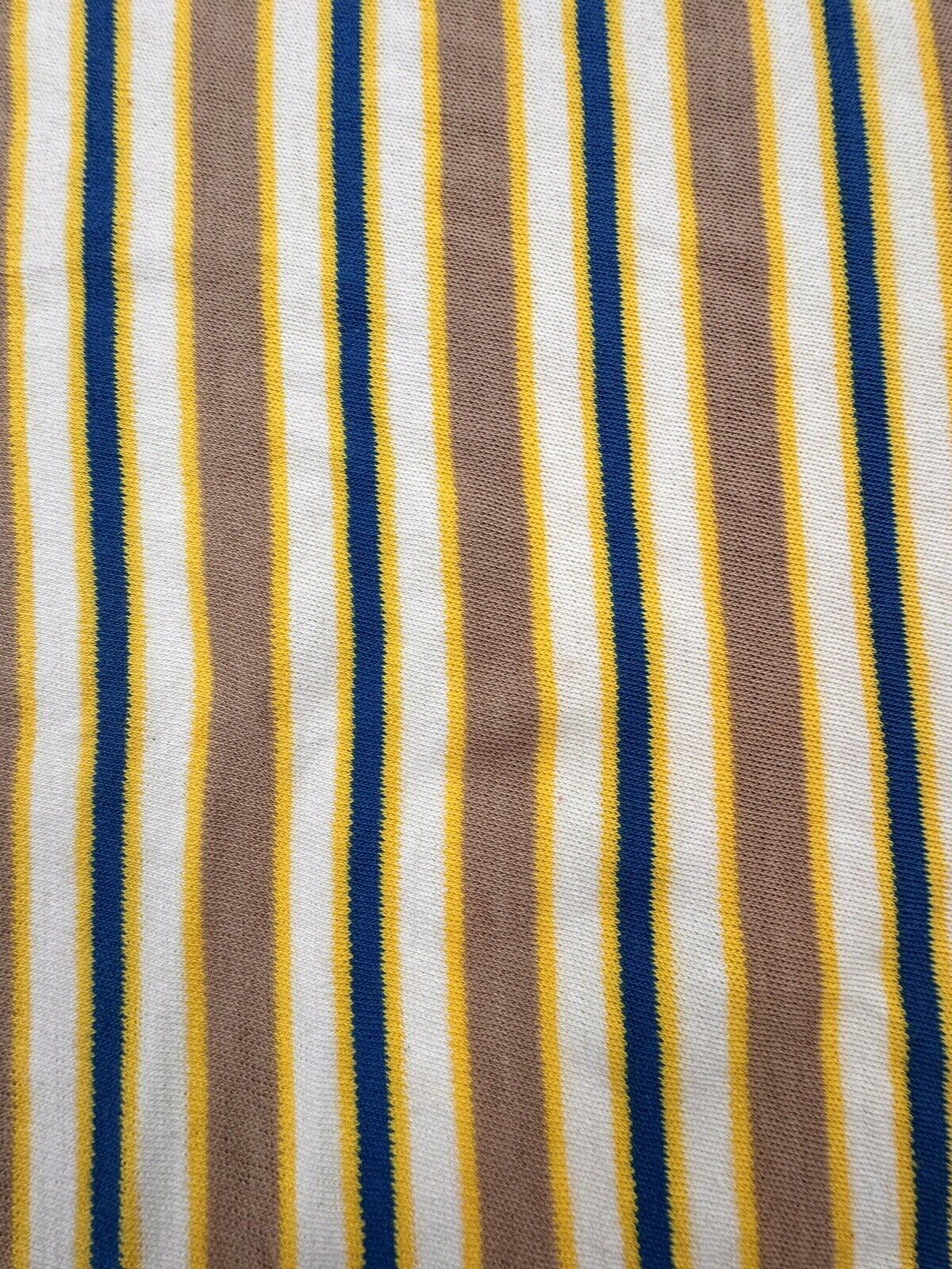 vintage polyester knit striped fabric tan yellow blue midweight 40”x45” 1+ Yard