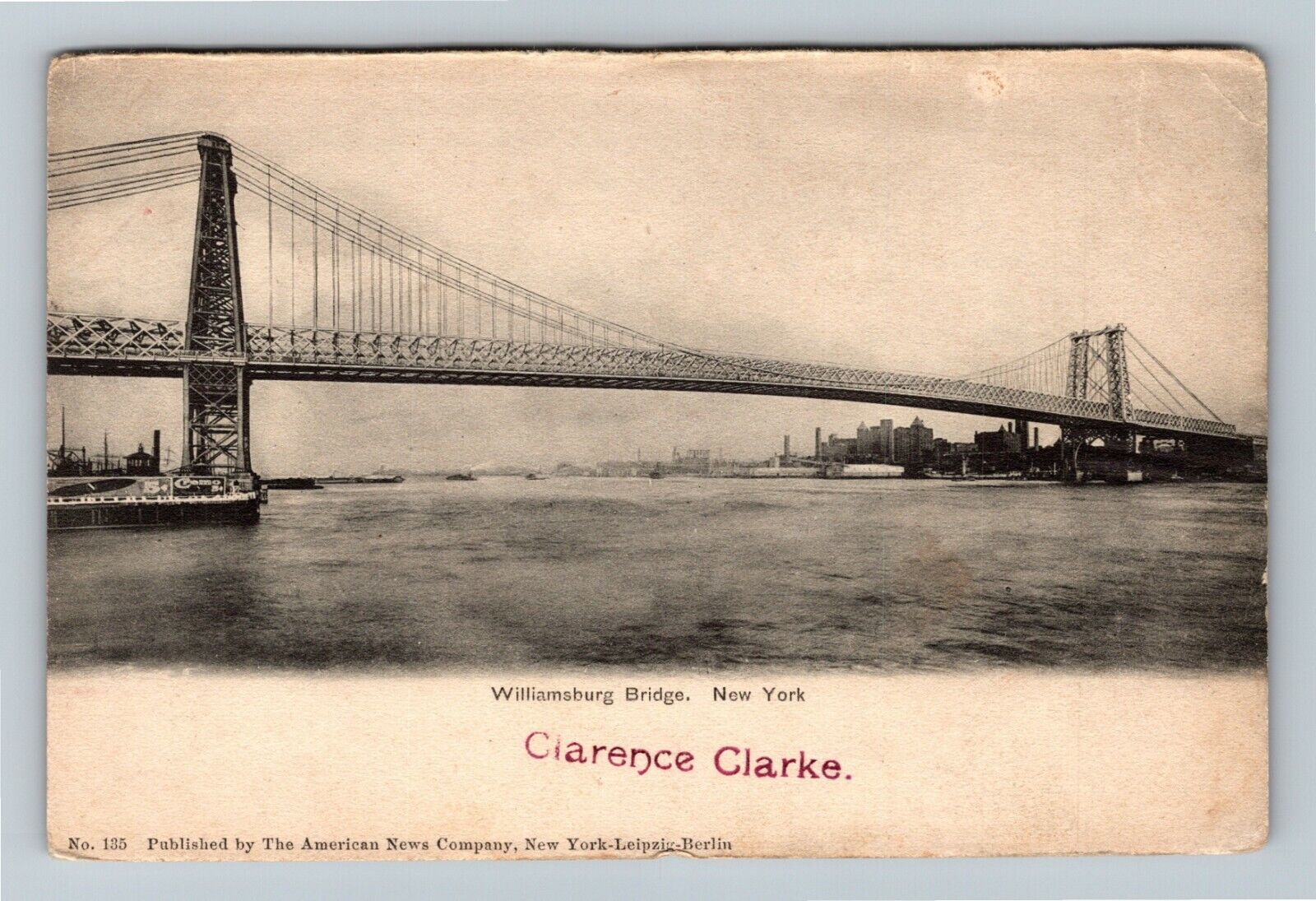 New York City NY, Williamsburg Bridge, c1905 Vintage Souvenir Postcard