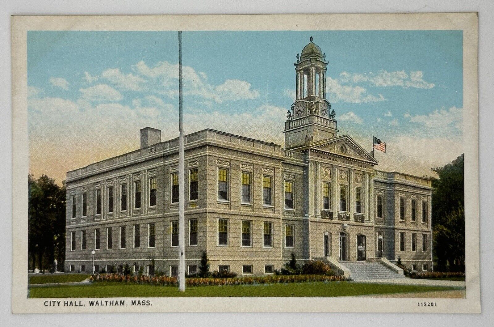 1915-1930 City Hall Postcard Waltham Massachusetts 